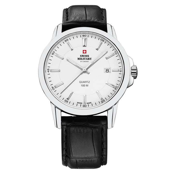 Swiss Military Black Leather White Dial Men's Swiss Made Watch - SM34039.07
