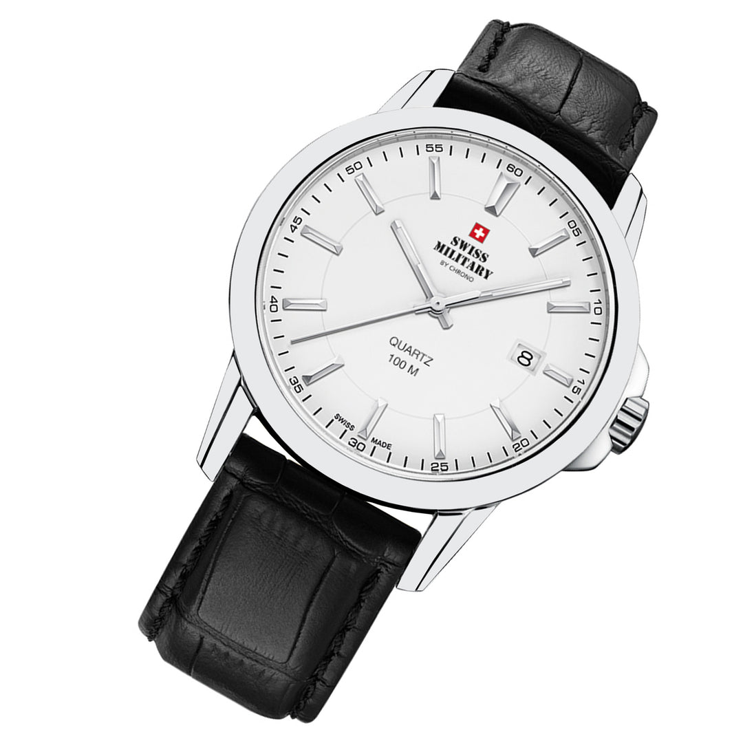 Swiss Military Black Leather White Dial Men's Swiss Made Watch - SM34039.07