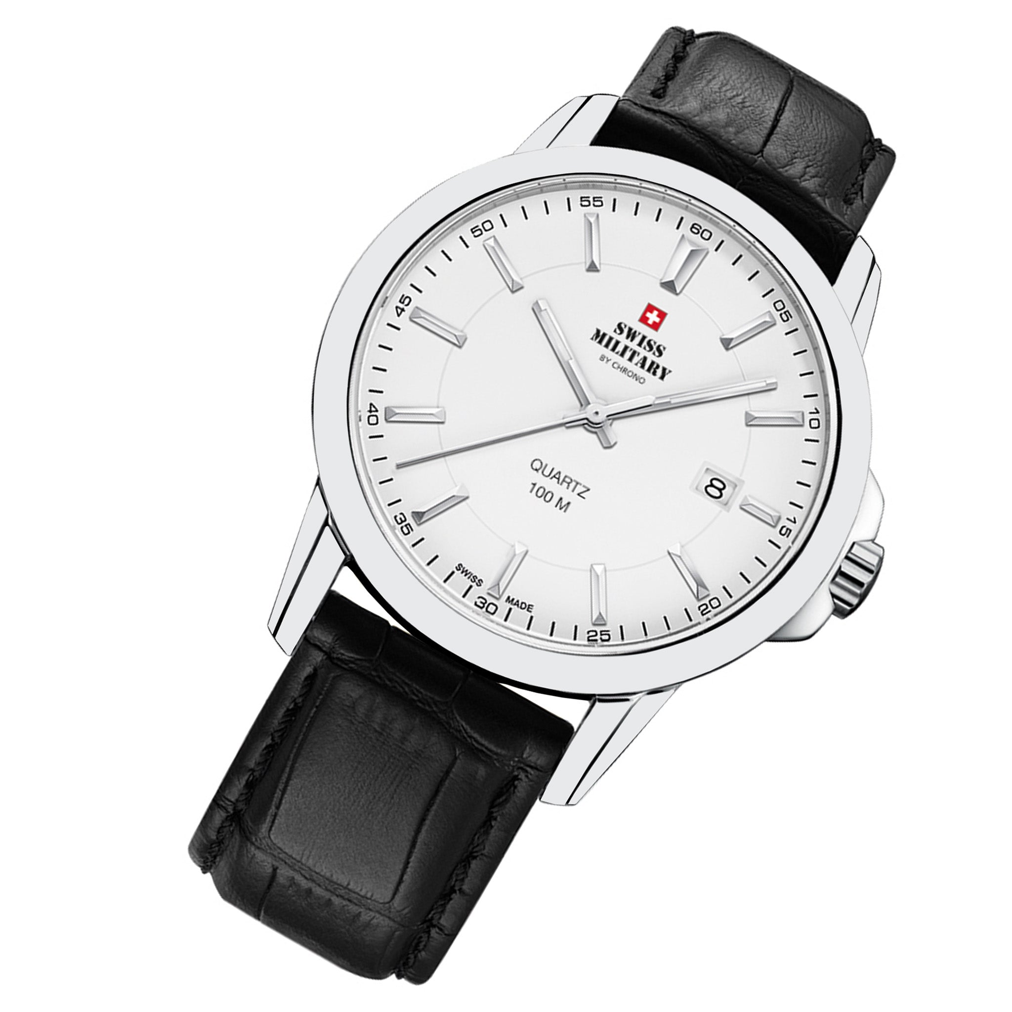 Swiss Military Black Leather White Dial Men's Swiss Made Watch - SM34039.07