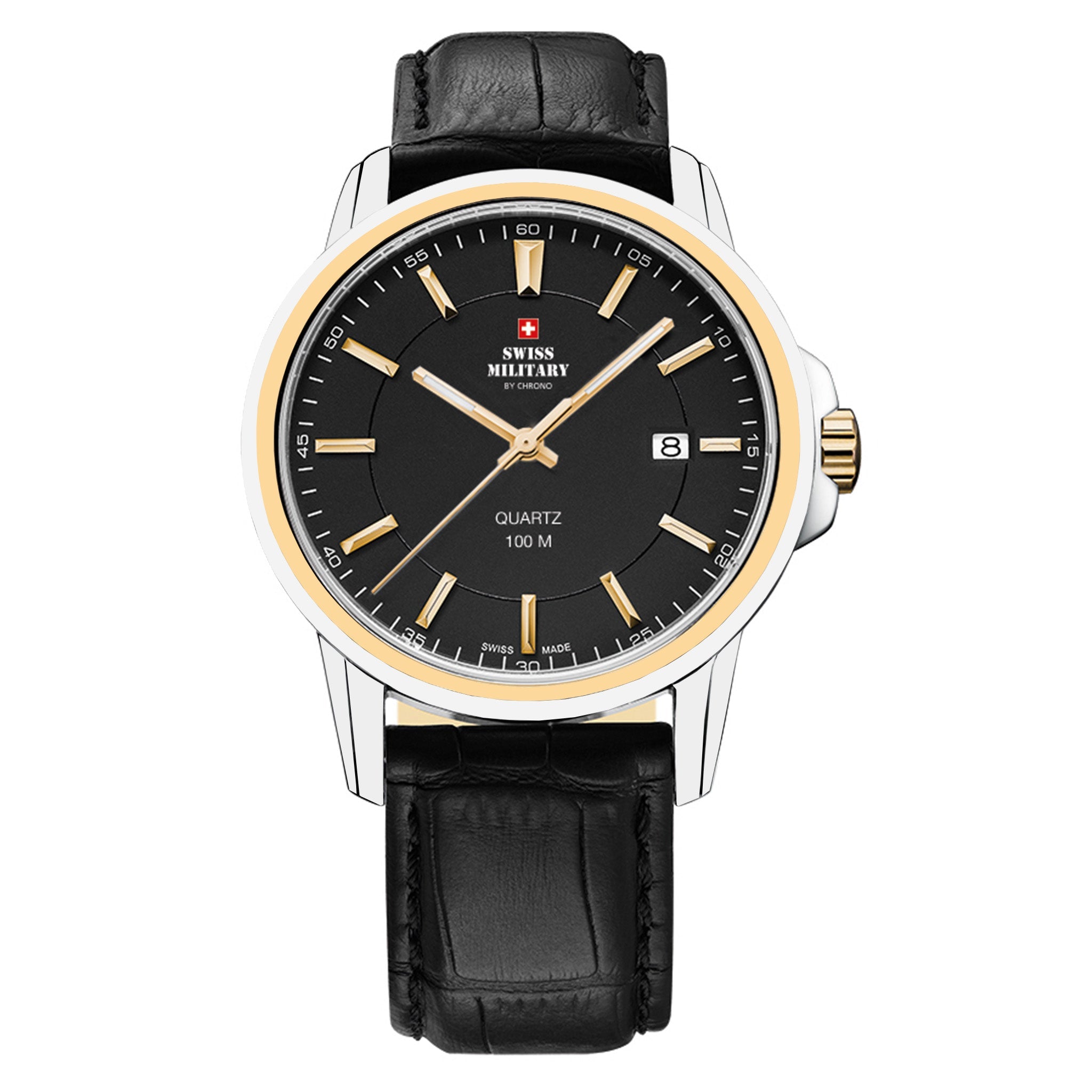 Swiss Military Black Leather Men's Swiss Made Watch - SM34039.10