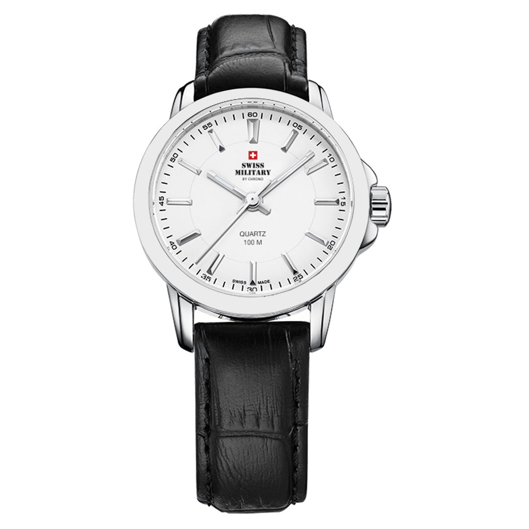 Swiss Military Black Leather White Dial Women's Swiss Made Watch - SM34040.06