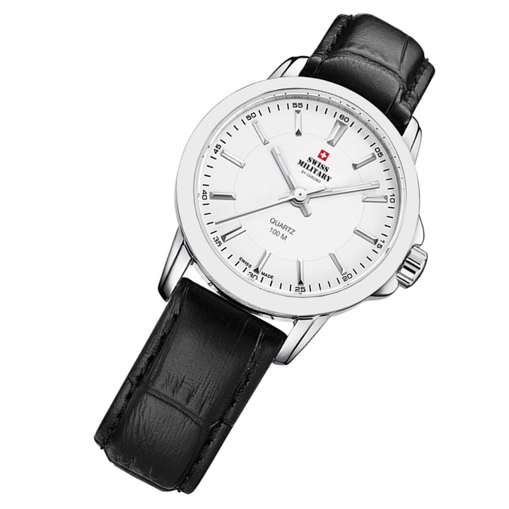 Swiss Military Black Leather White Dial Women's Swiss Made Watch - SM34040.06