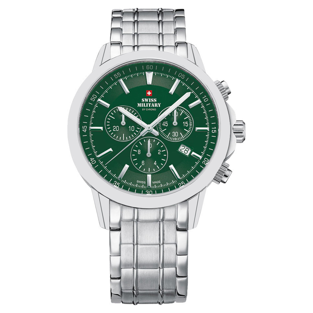 Swiss Military Silver Steel Green Dial Chronograph Men's Swiss Made Watch - SM34052.25