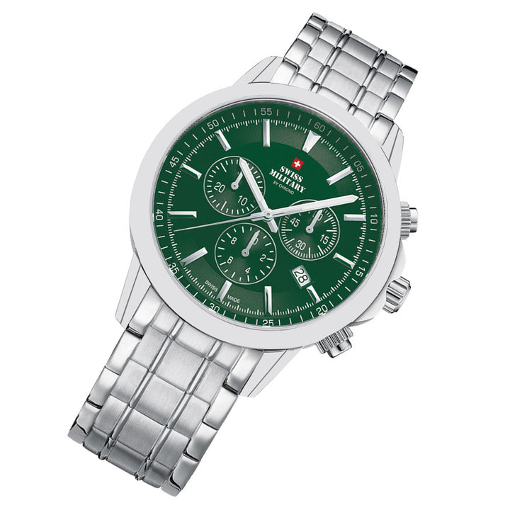 Swiss Military Silver Steel Green Dial Chronograph Men's Swiss Made Watch - SM34052.25