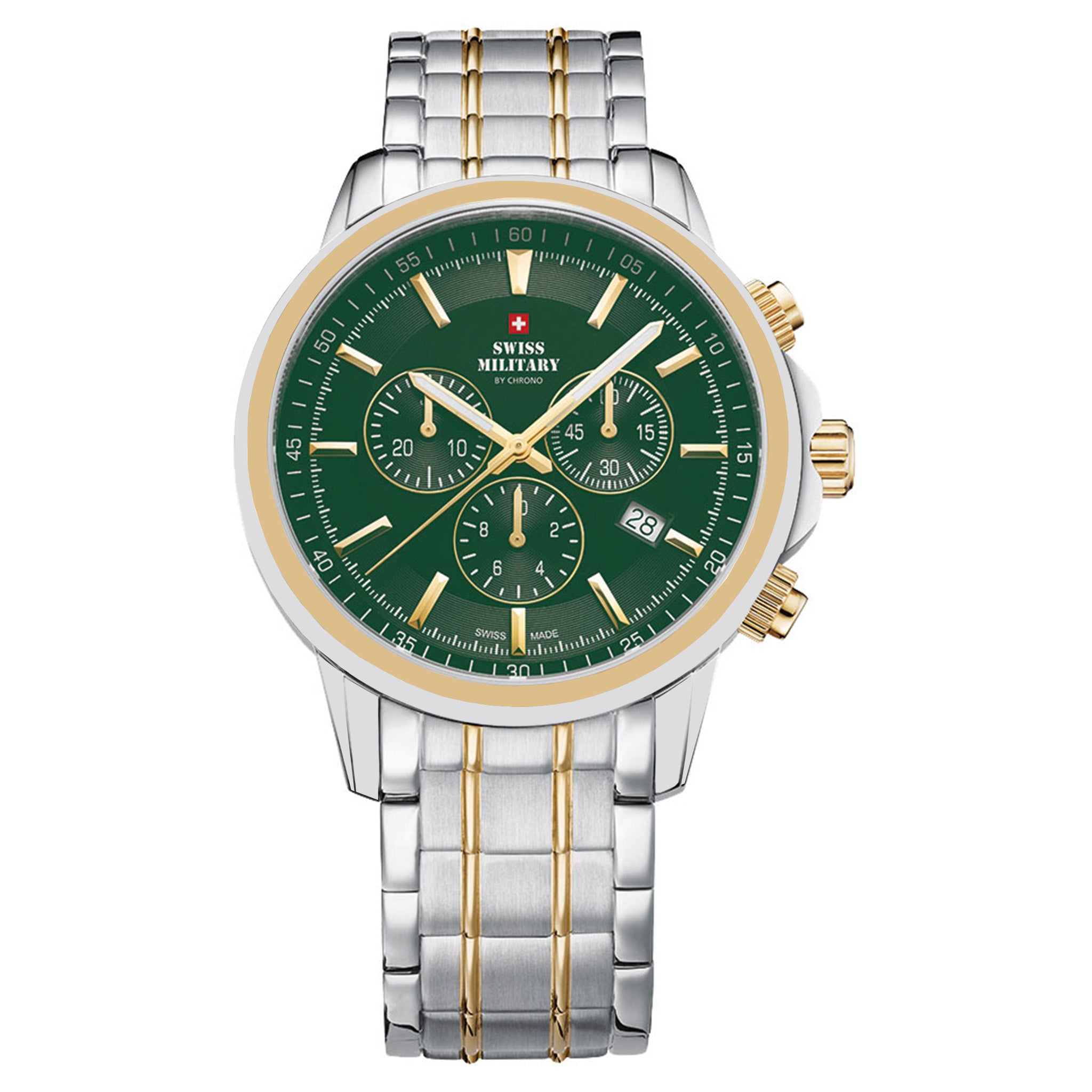 Swiss Military Two-Tone Steel Green Dial Chronograph Men's Swiss Made Watch - SM34052.26