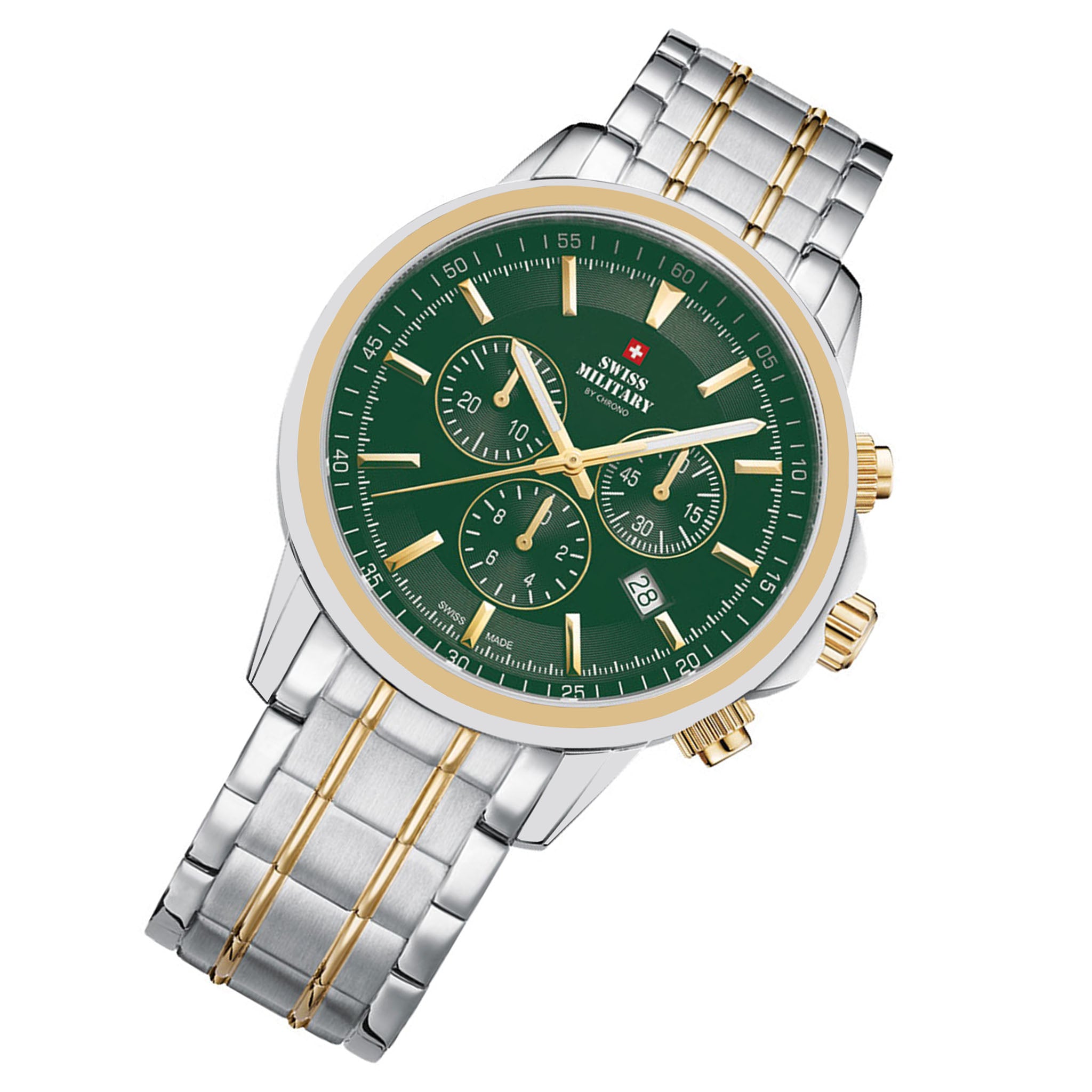 Swiss Military Two-Tone Steel Green Dial Chronograph Men's Swiss Made Watch - SM34052.26