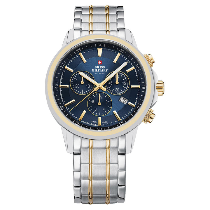 Swiss Military Silver Steel Navy Blue Dial Chronograph Men's Swiss Made Watch - SM34052.27