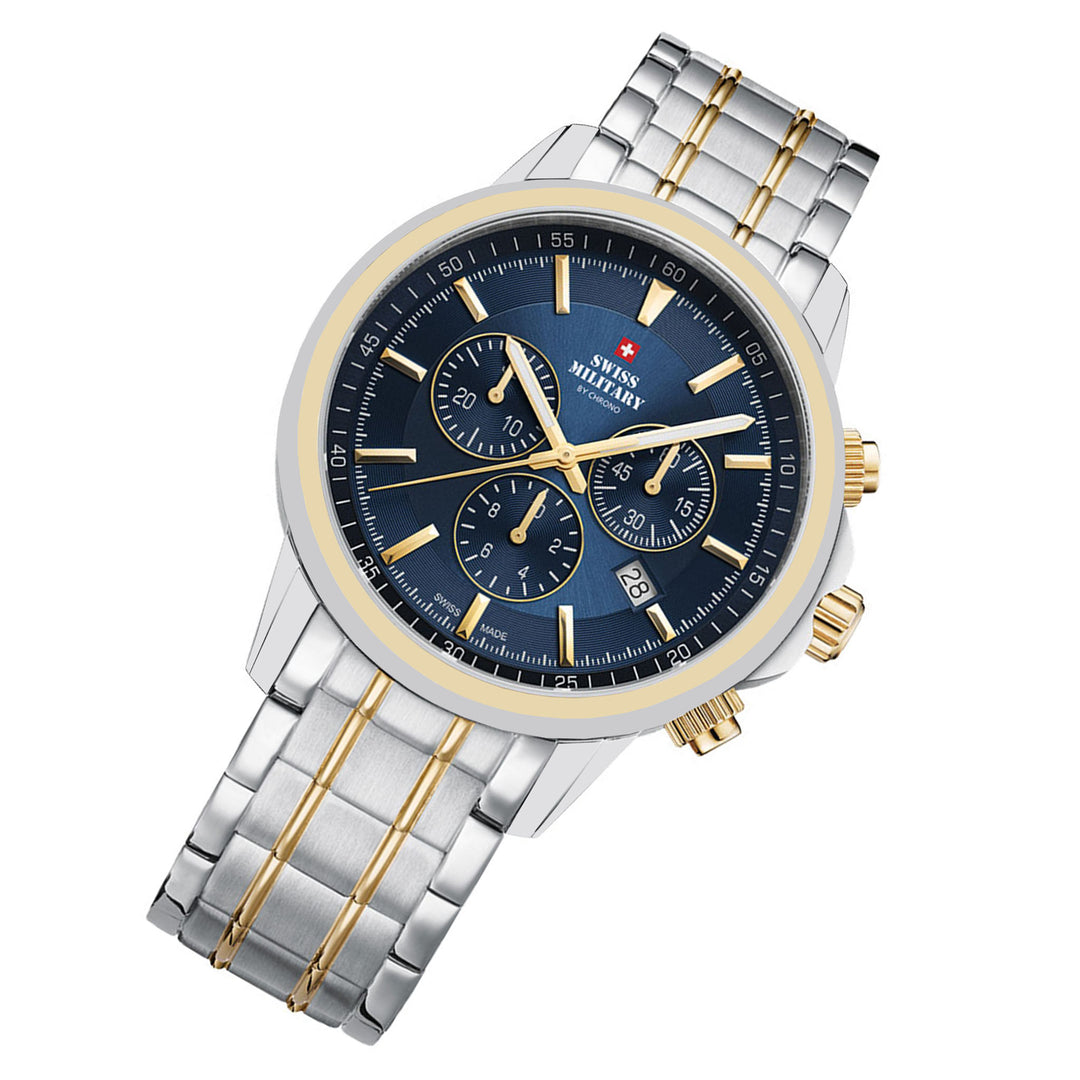 Swiss Military Silver Steel Navy Blue Dial Chronograph Men's Swiss Made Watch - SM34052.27