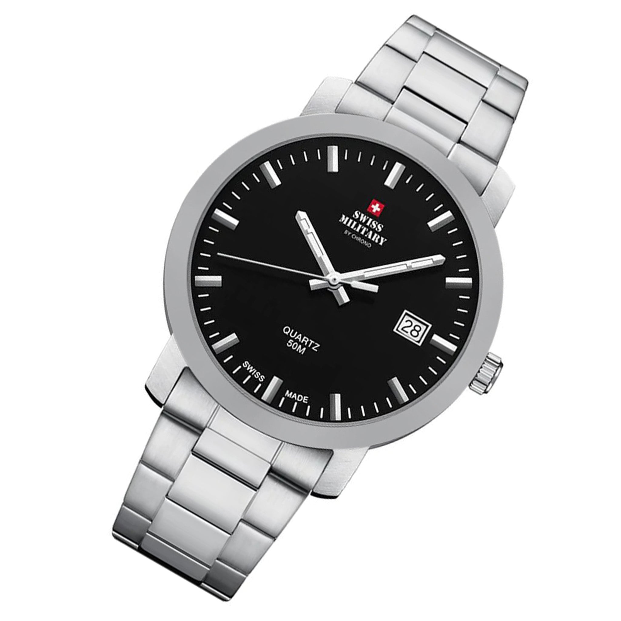 Swiss Military Silver Steel Black Dial Men's Watch - SM34083.01
