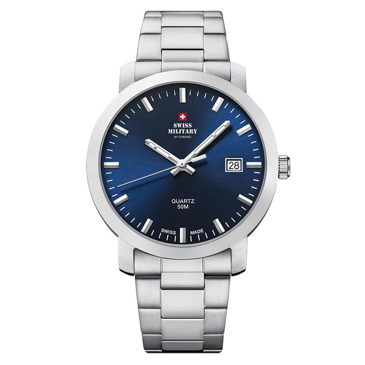 Swiss Military Silver Steel Blue Dial Men's Watch - SM34083.03
