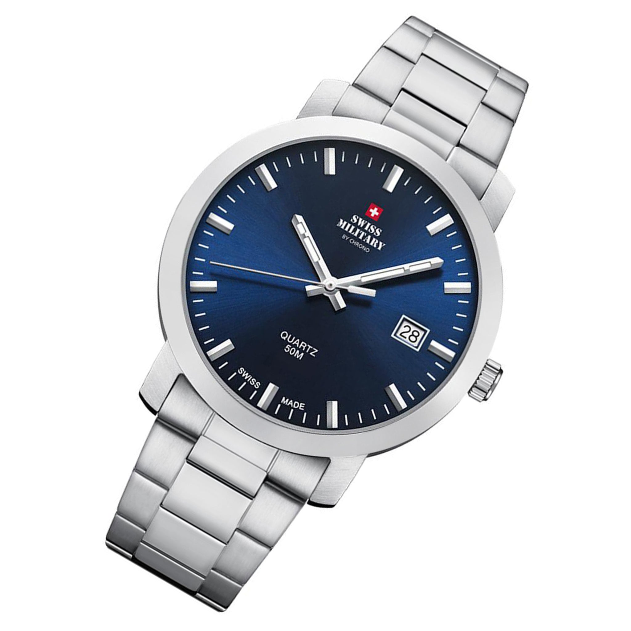 Swiss Military Silver Steel Blue Dial Men's Watch - SM34083.03