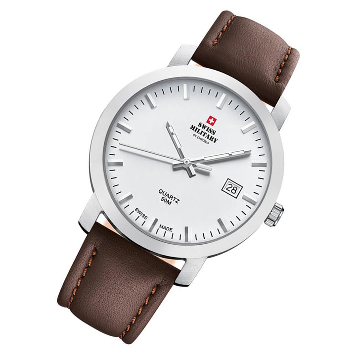 Swiss Military Brown Leather White Dial Men's Watch - SM34083.05