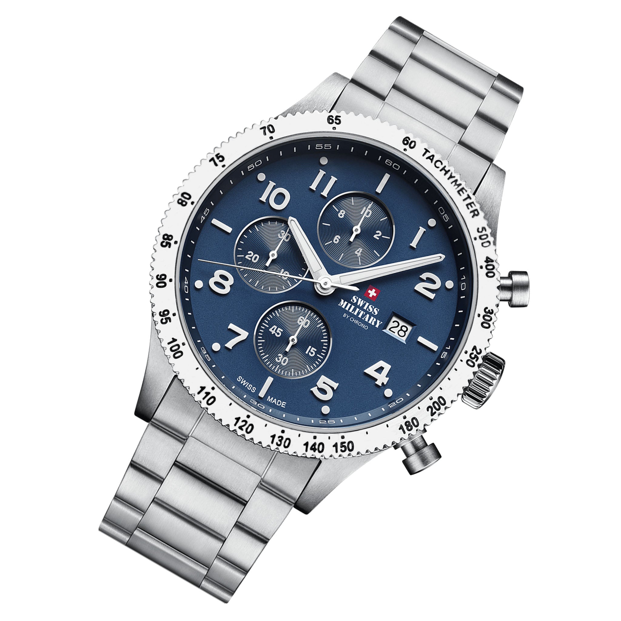 Swiss Military Silver Steel Blue Dial Chronograph Men's Swiss Made Watch - SM34084.02