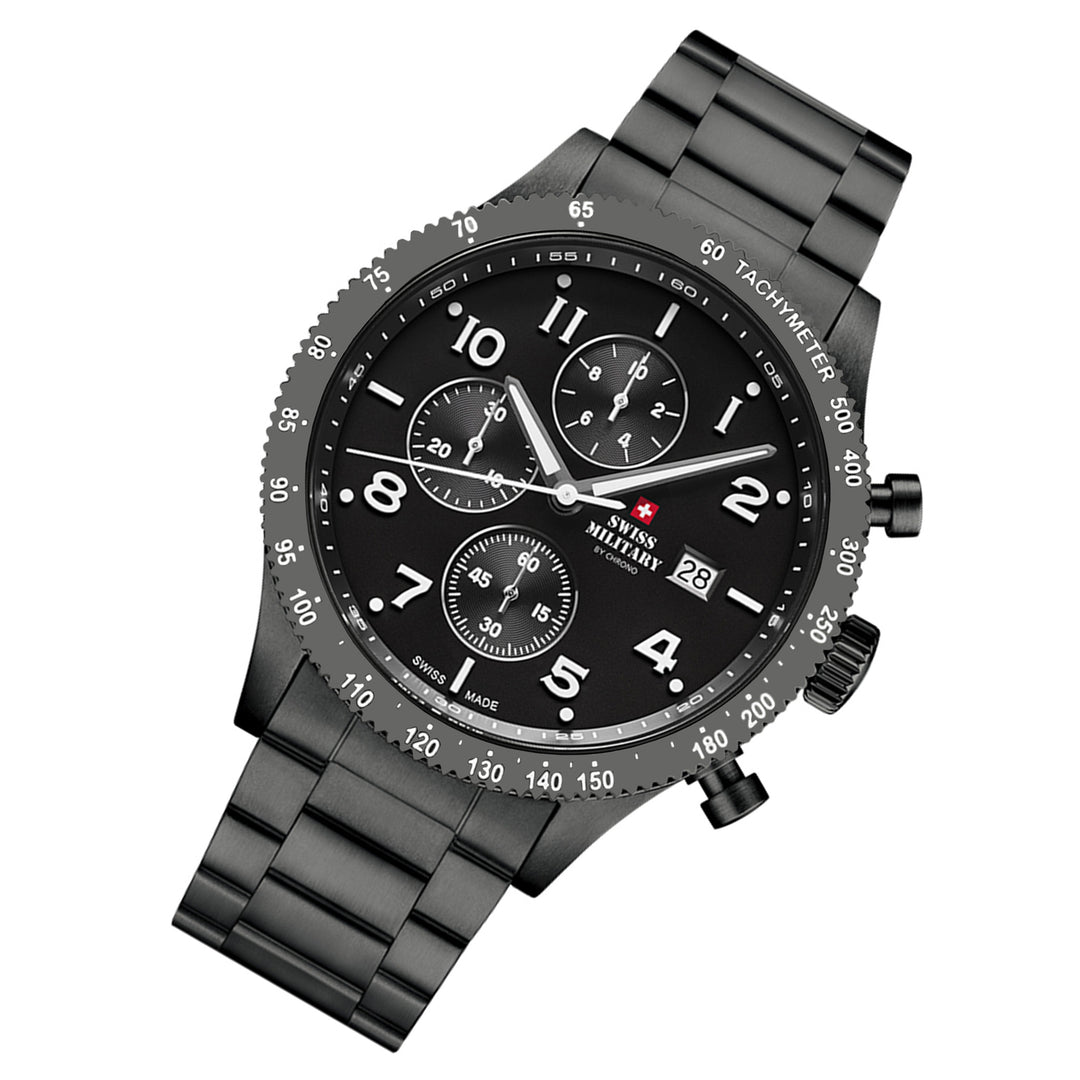 Swiss Military Steel Black Dial Chronograph Men's Swiss Made Watch - SM34084.03