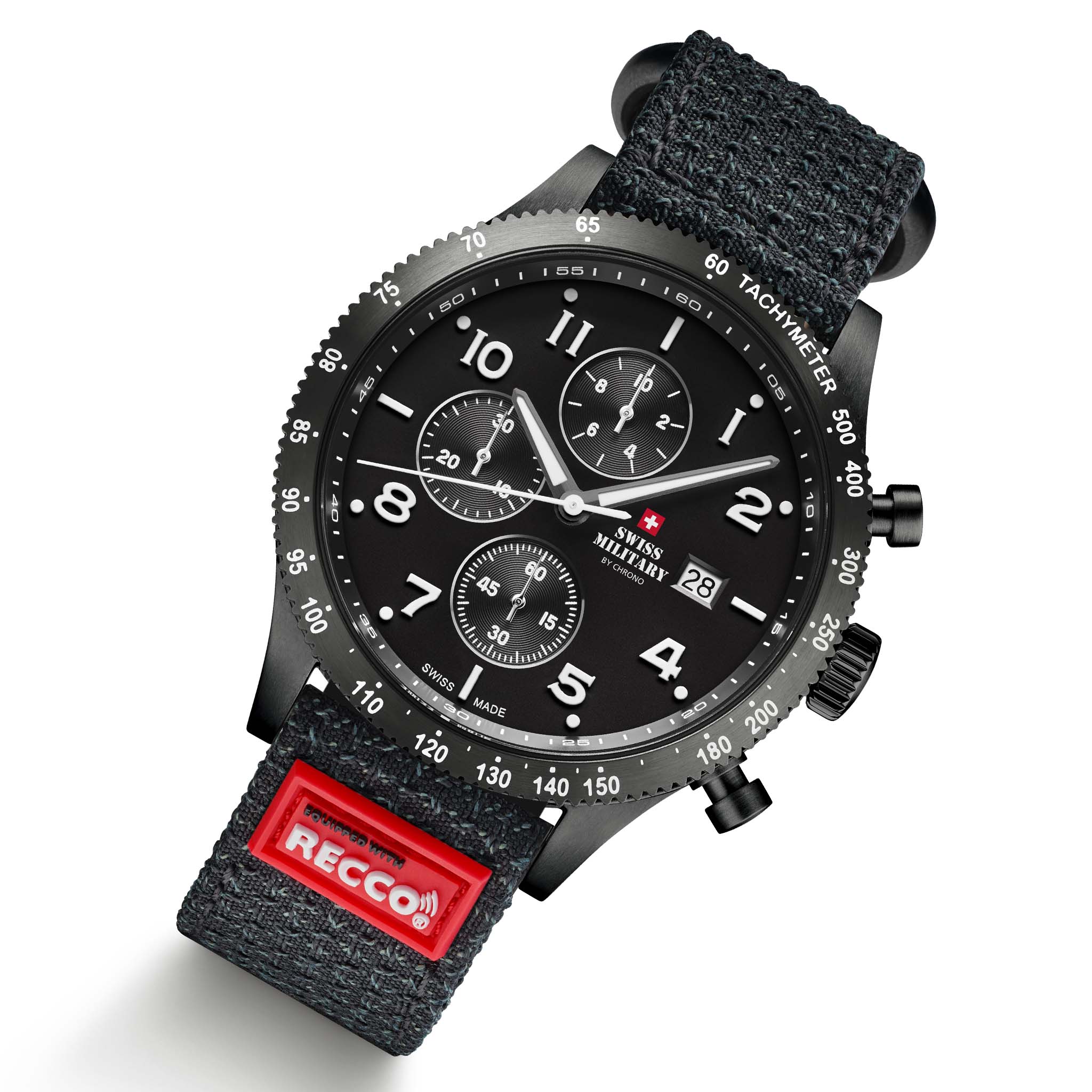Swiss Military Leather Black Dial Chronograph Men's Swiss Made Watch - SM34084.07