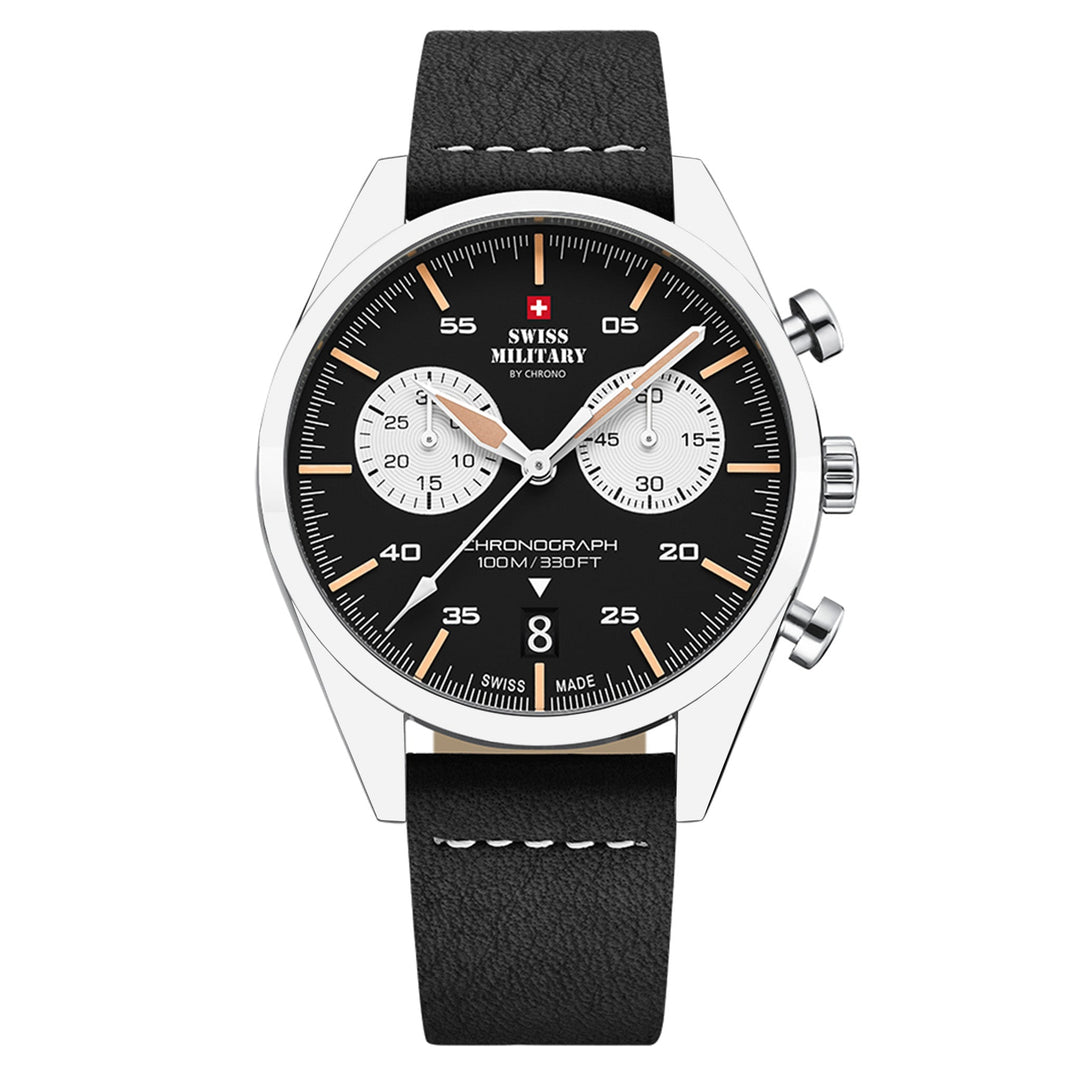 Swiss Military Leather Black Dial Men's Swiss Made Watch - SM34090.03
