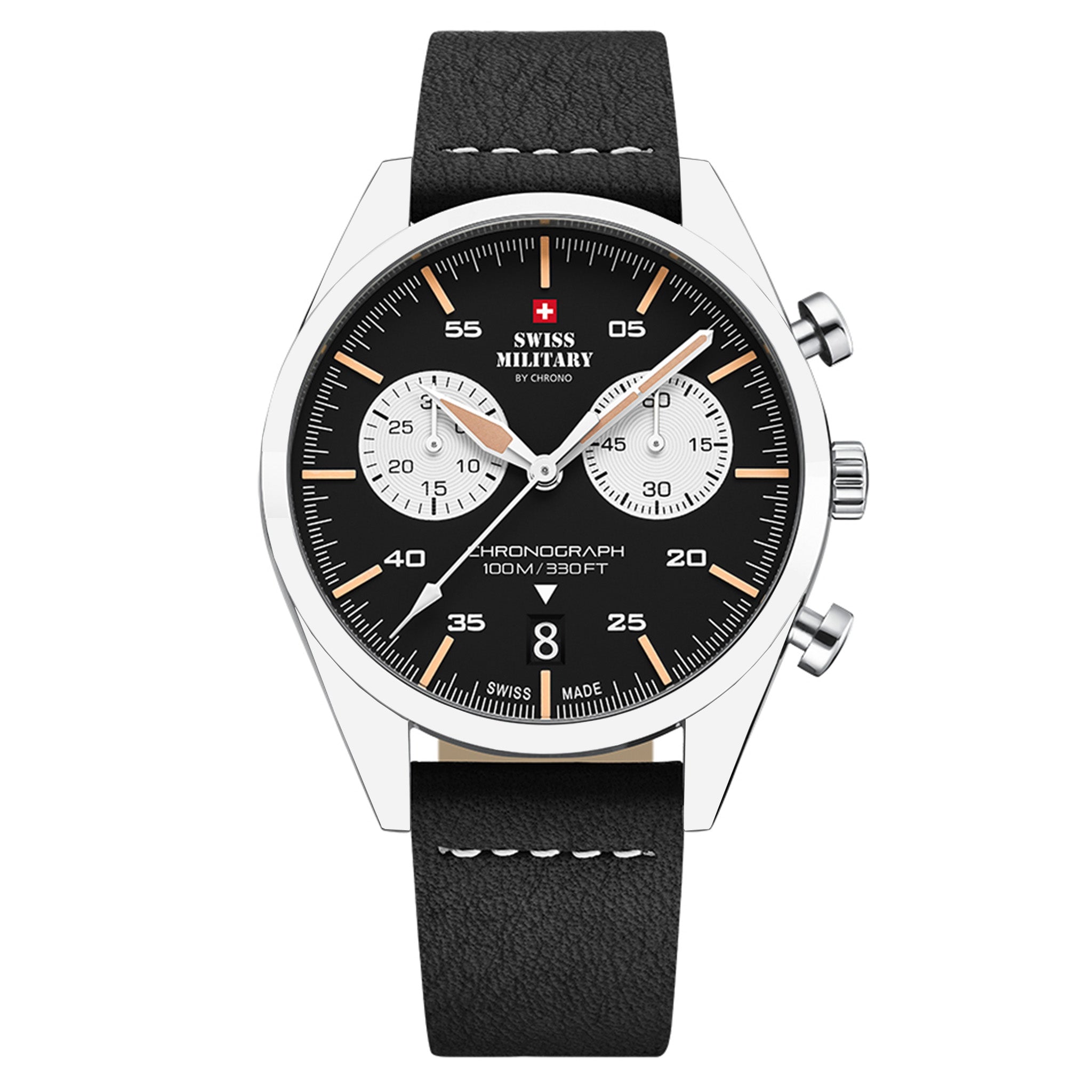 Swiss Military Leather Black Dial Men's Swiss Made Watch - SM34090.03