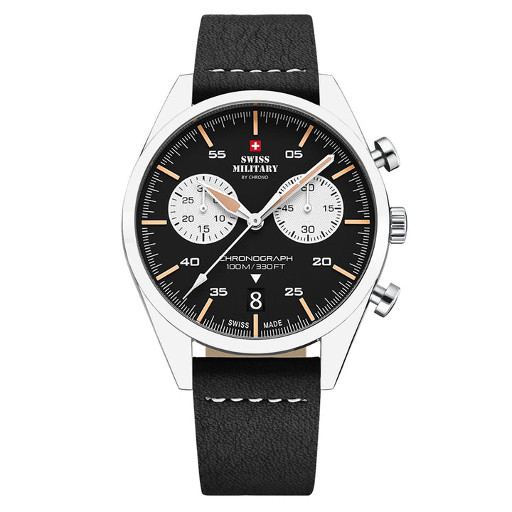 Swiss Military Leather Black Dial Men's Swiss Made Watch - SM34090.03