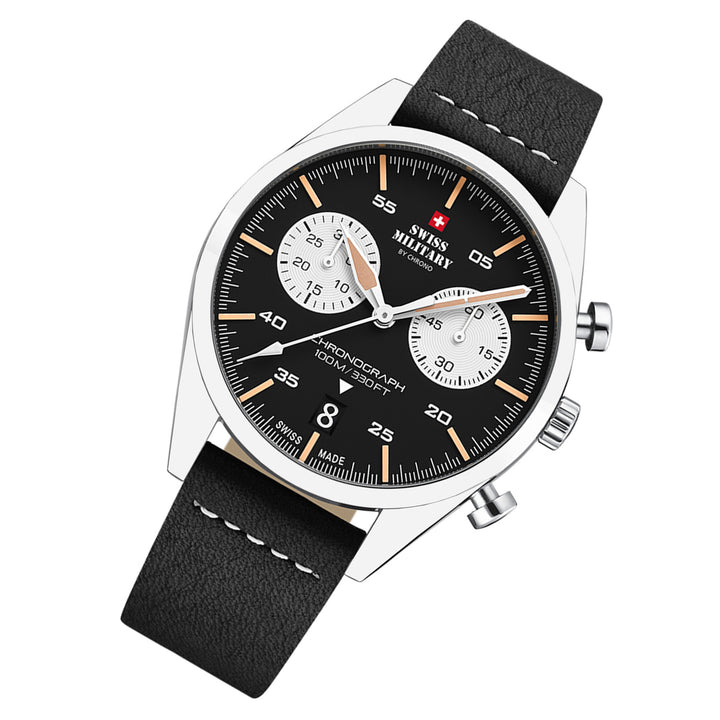 Swiss Military Leather Black Dial Chronograph Men's Swiss Made Watch - SM34090.03