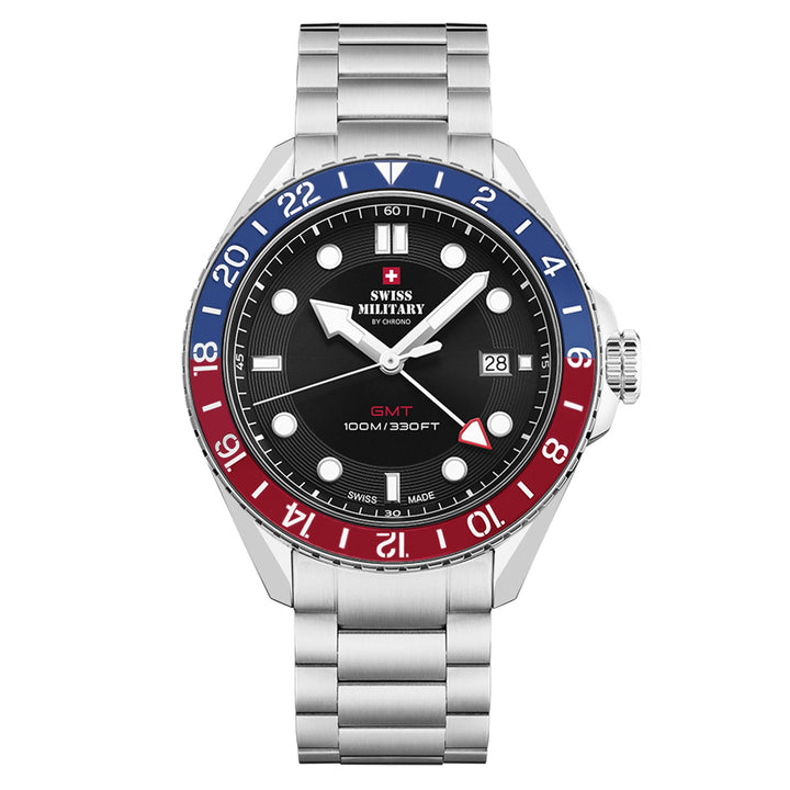Swiss Military Silver Steel Black Dial Men's Swiss Made Watch - SM34095.01