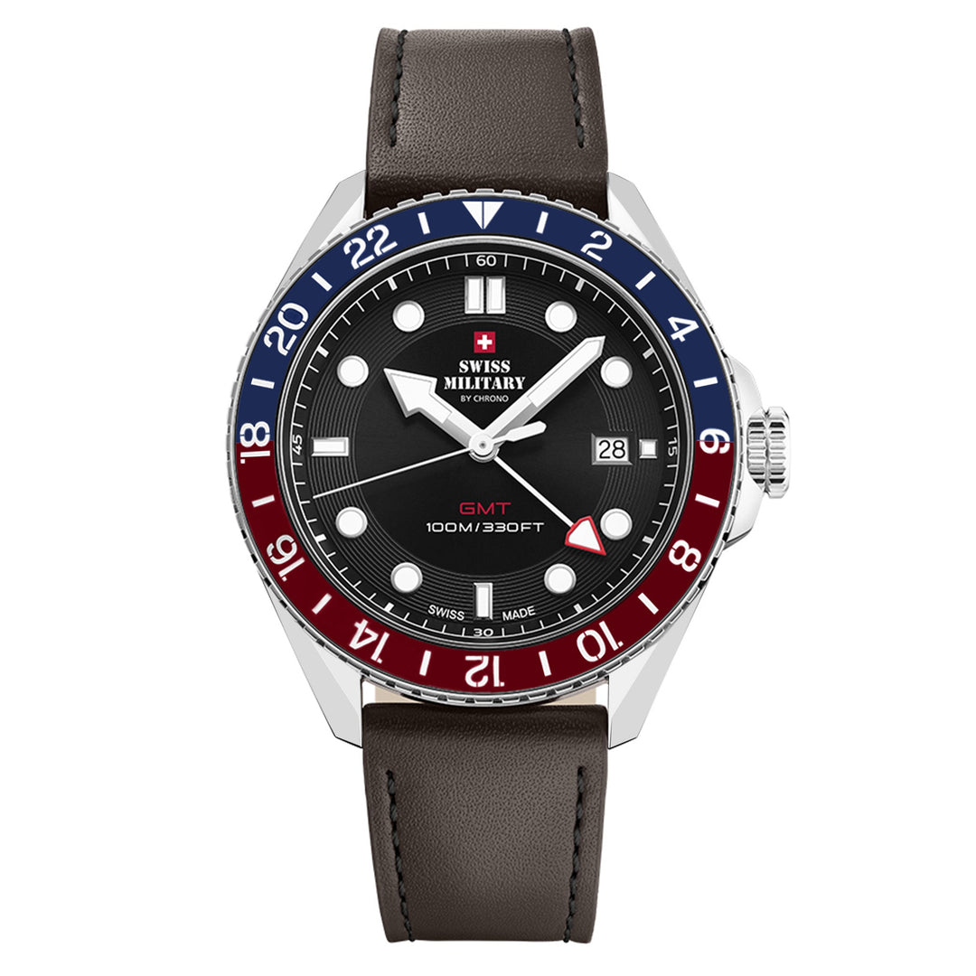 Swiss Military Brown Leather Black Dial Men's Swiss Made Watch - SM34095.04