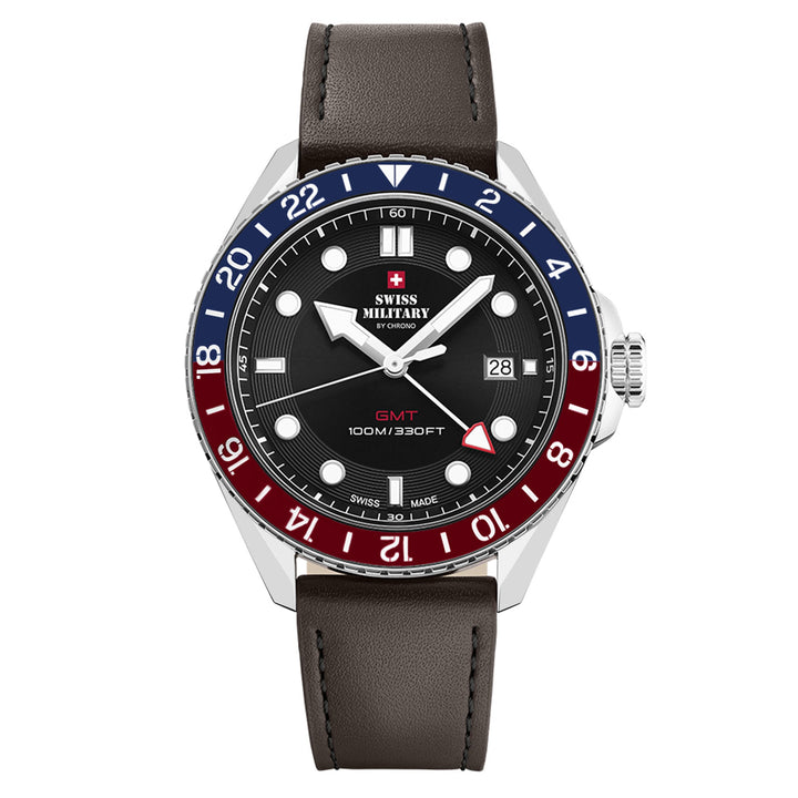 Swiss Military Brown Leather Black Dial Men's Swiss Made Watch - SM34095.04