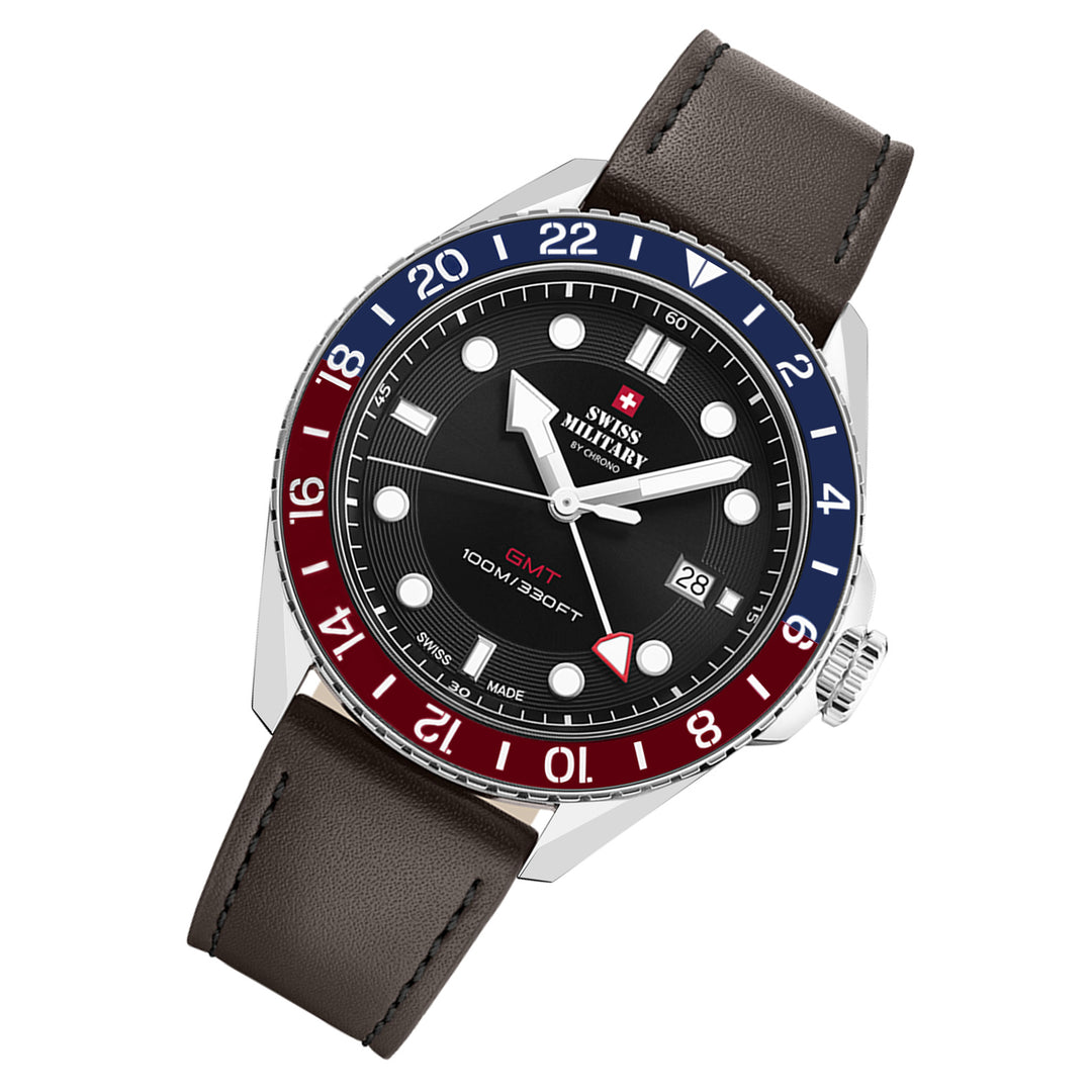 Swiss Military Brown Leather Black Dial Men's Swiss Made Watch - SM34095.04