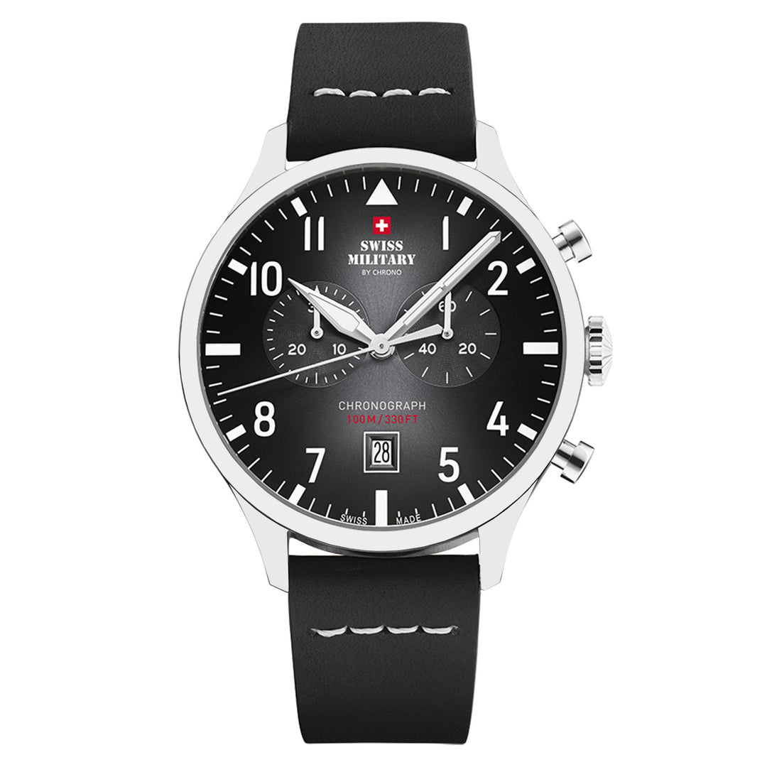 Swiss Military Leather Black Dial Men's Swiss Made Watch - SM34098.05