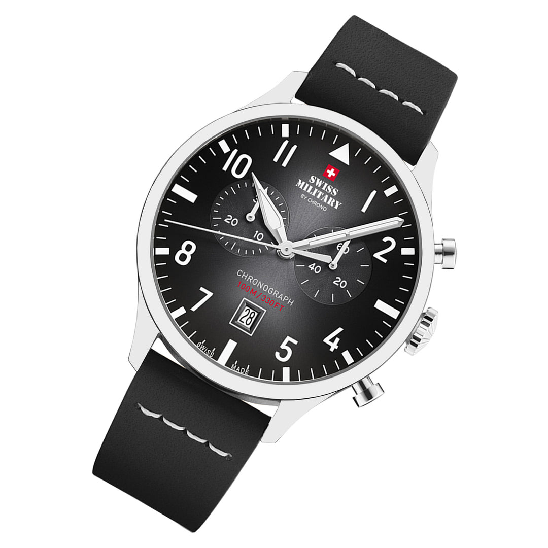 Swiss Military Leather Black Dial Chronograph Men's Swiss Made Watch - SM34098.05