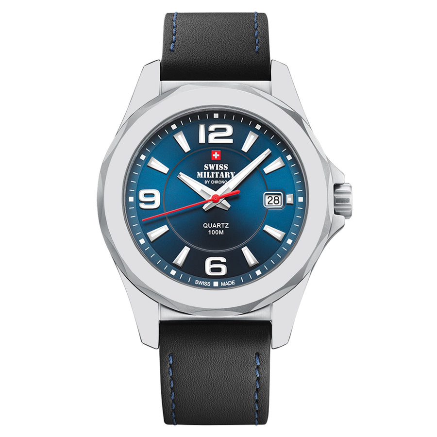 Swiss Military Black Leather Men's Watch - SM34099.02