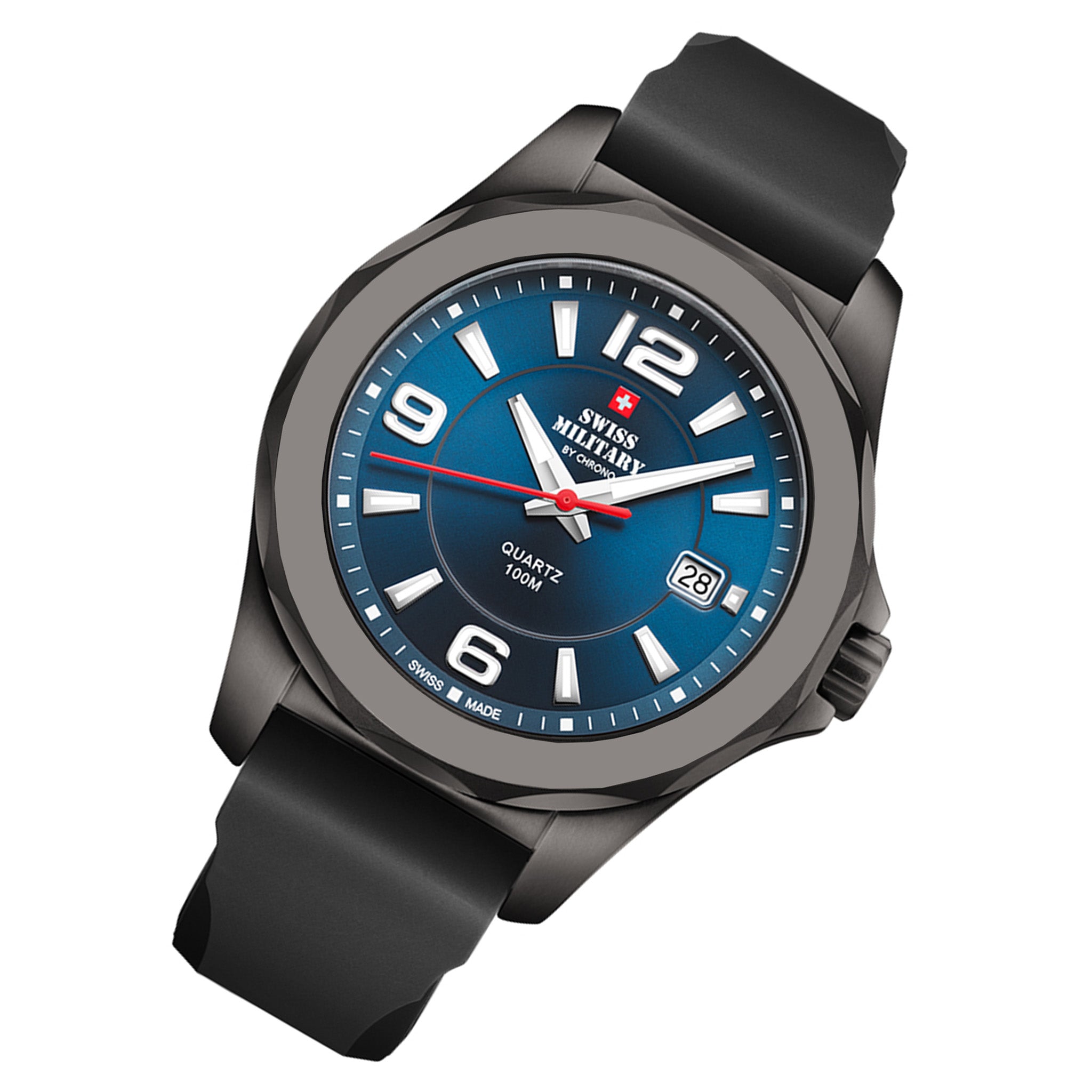 Swiss Military Black Rubber Blue Dial Men's Swiss Made Watch - SM34099.04