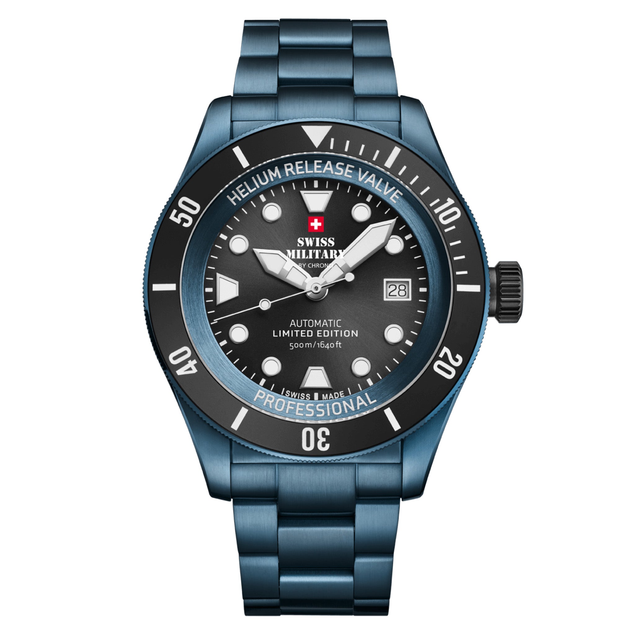 Swiss Military Blue with Rubber Bracelet Steel Black Dial Automatic Men's Swiss Made Gift Set Watch - SMA34075.10
