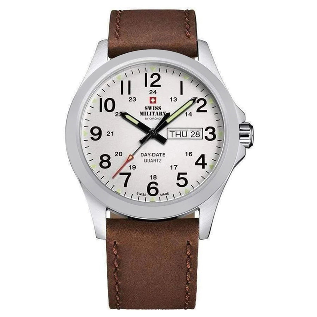 Swiss Military Brown Leather White Dial Men's Watch - SMP36040.16