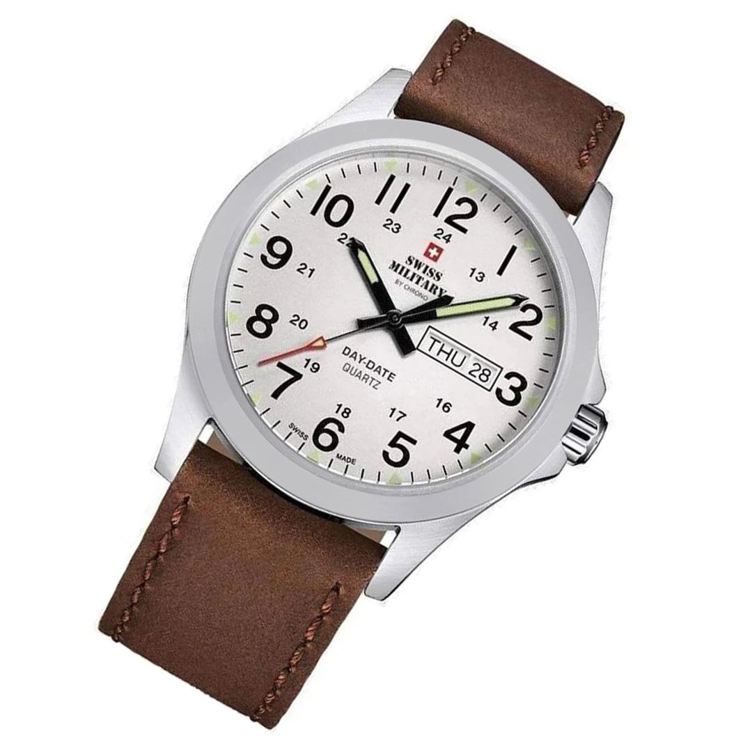 Swiss Military Brown Leather White Dial Men's Watch - SMP36040.16