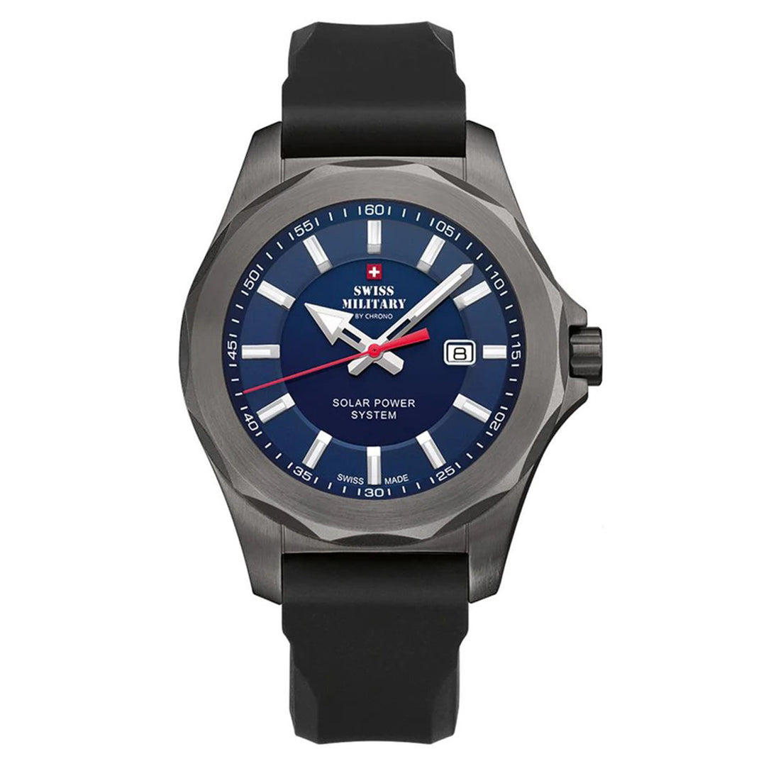 Swiss Military Black Silicone Blue Dial Solar Men's Watch - SMS34073.08