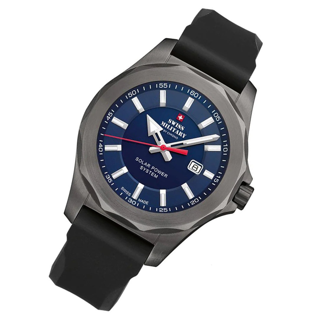 Swiss Military Black Silicone Blue Dial Solar Men's Watch - SMS34073.08