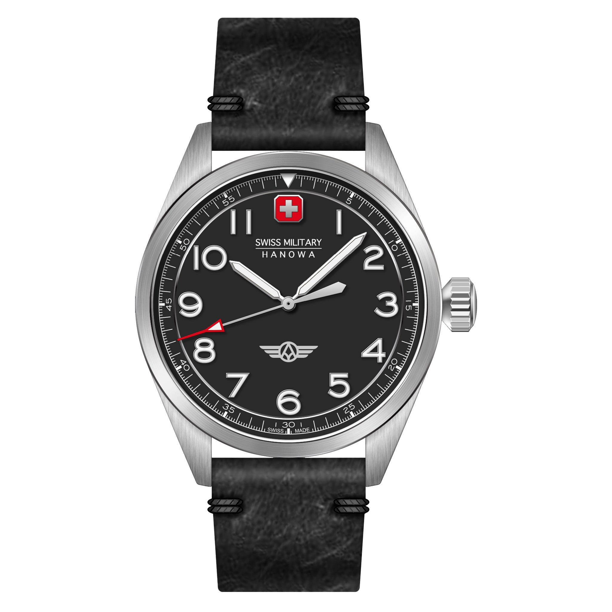 Swiss Military Hanowa Leather Black Dial Men's Swiss Made Watch - SMWGA2100401