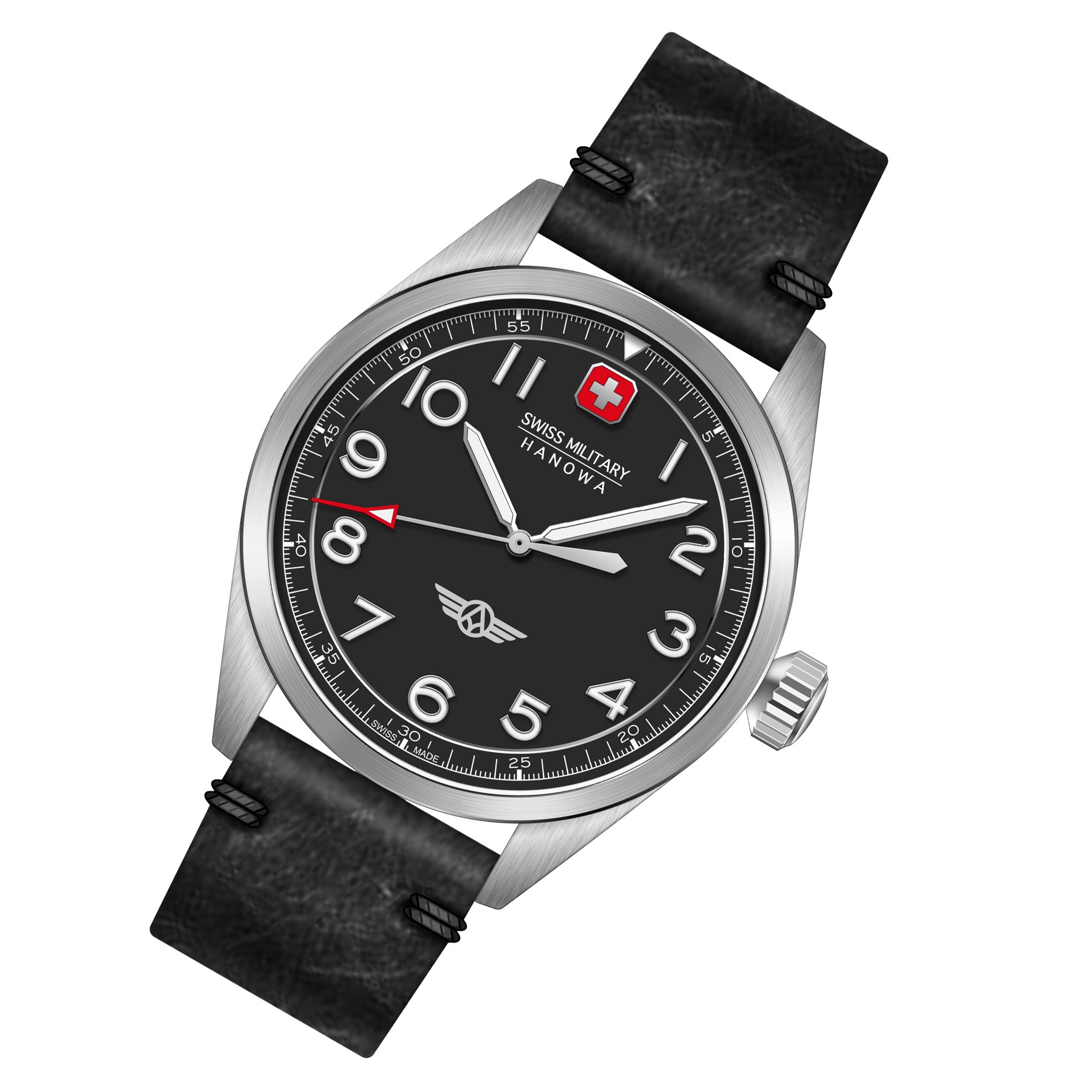 Swiss Military Hanowa Leather Black Dial Men's Swiss Made Watch - SMWGA2100401