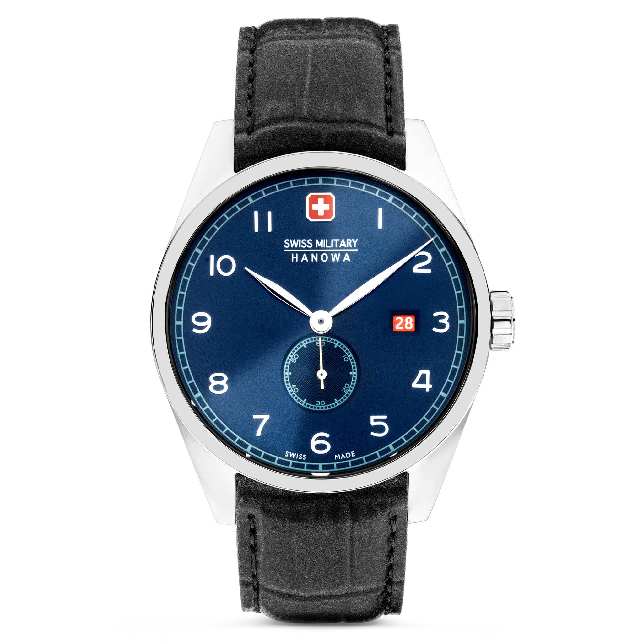 Swiss Military Hanowa Black Leather Blue Dial Men's Swiss Made Watch - SMWGB0000701