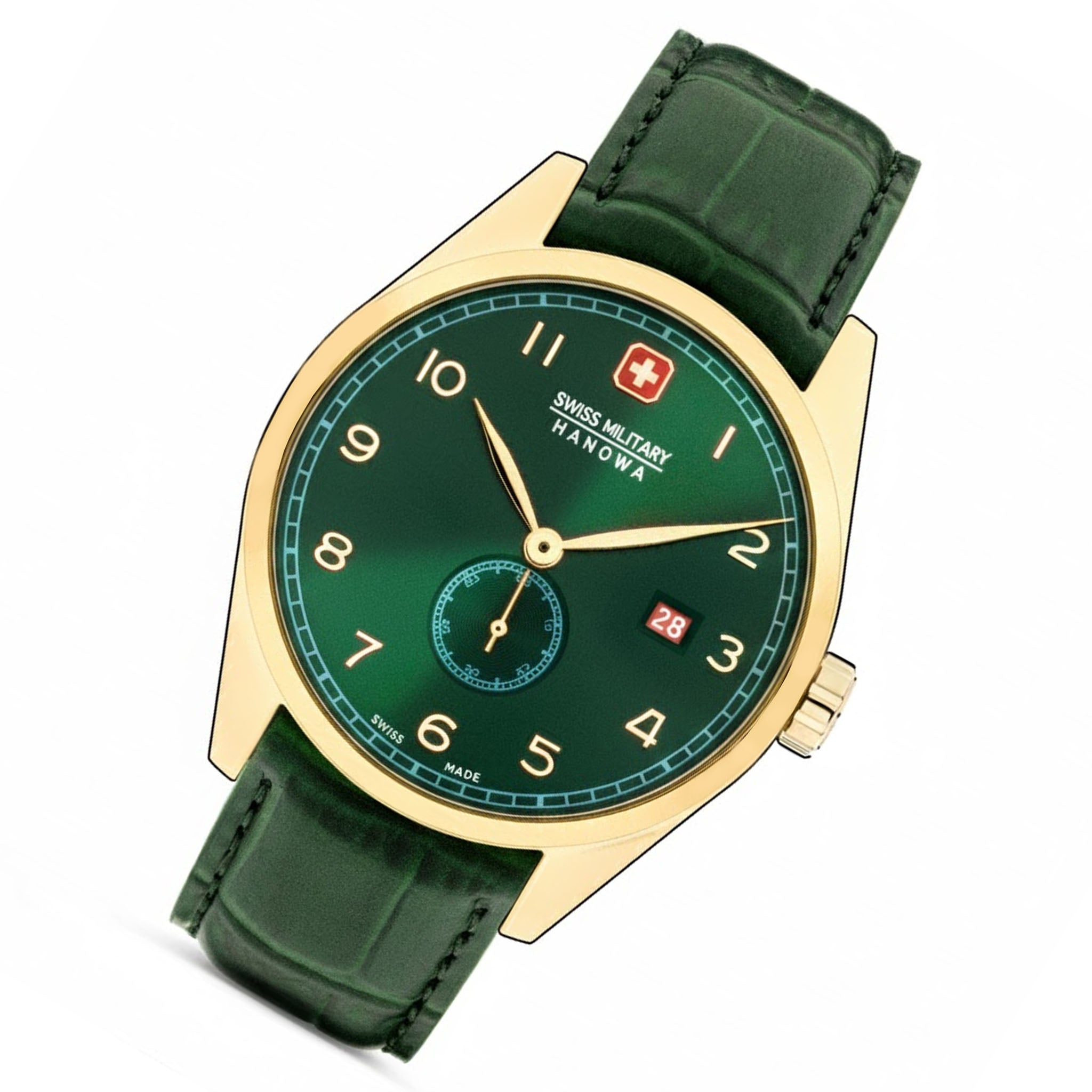 Swiss Military Hanowa Leather Green Dial Men's Swiss Made Watch - SMWGB0000710