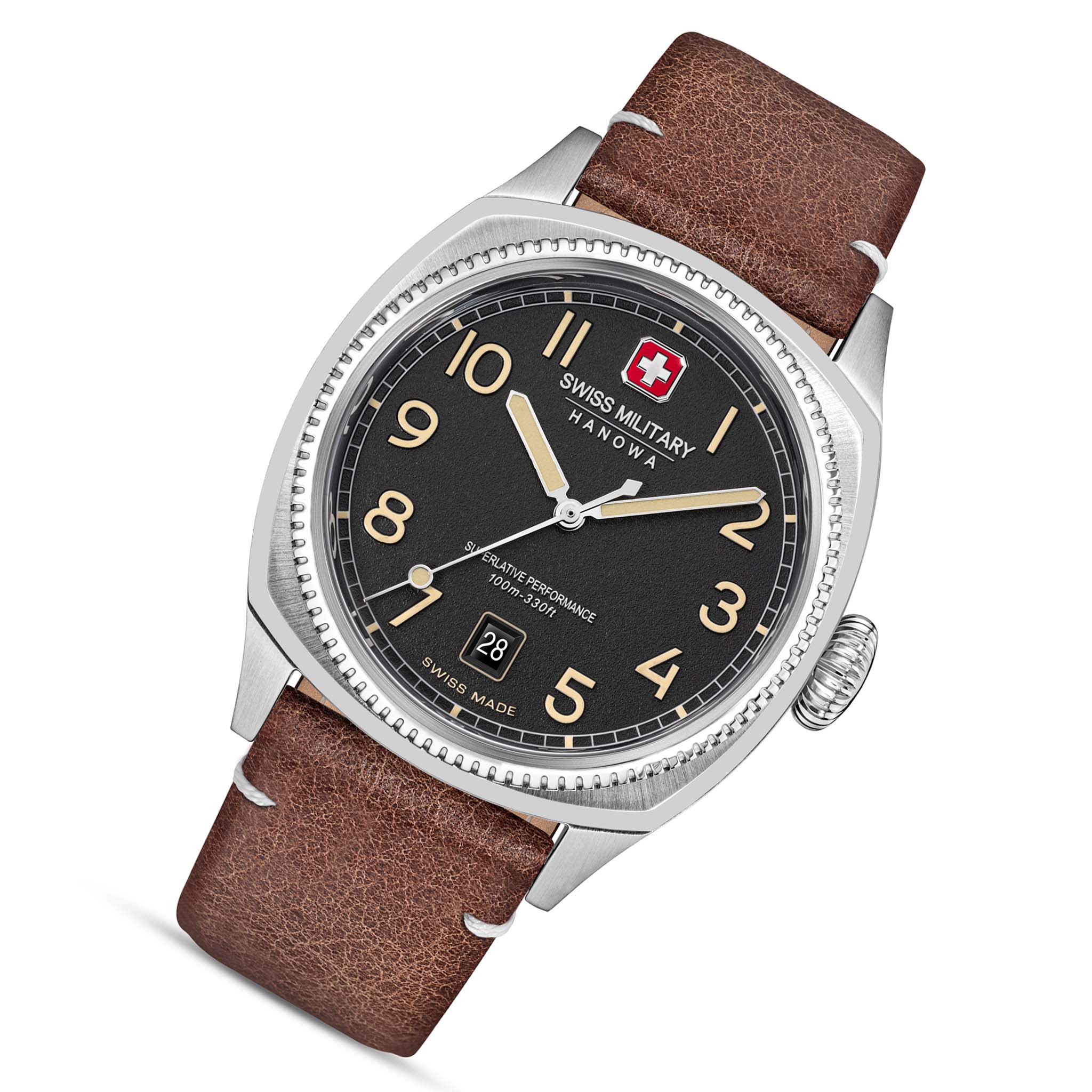 Swiss Military Hanowa Brown Leather Black Dial Men's Swiss Made Watch - SMWGB0003701