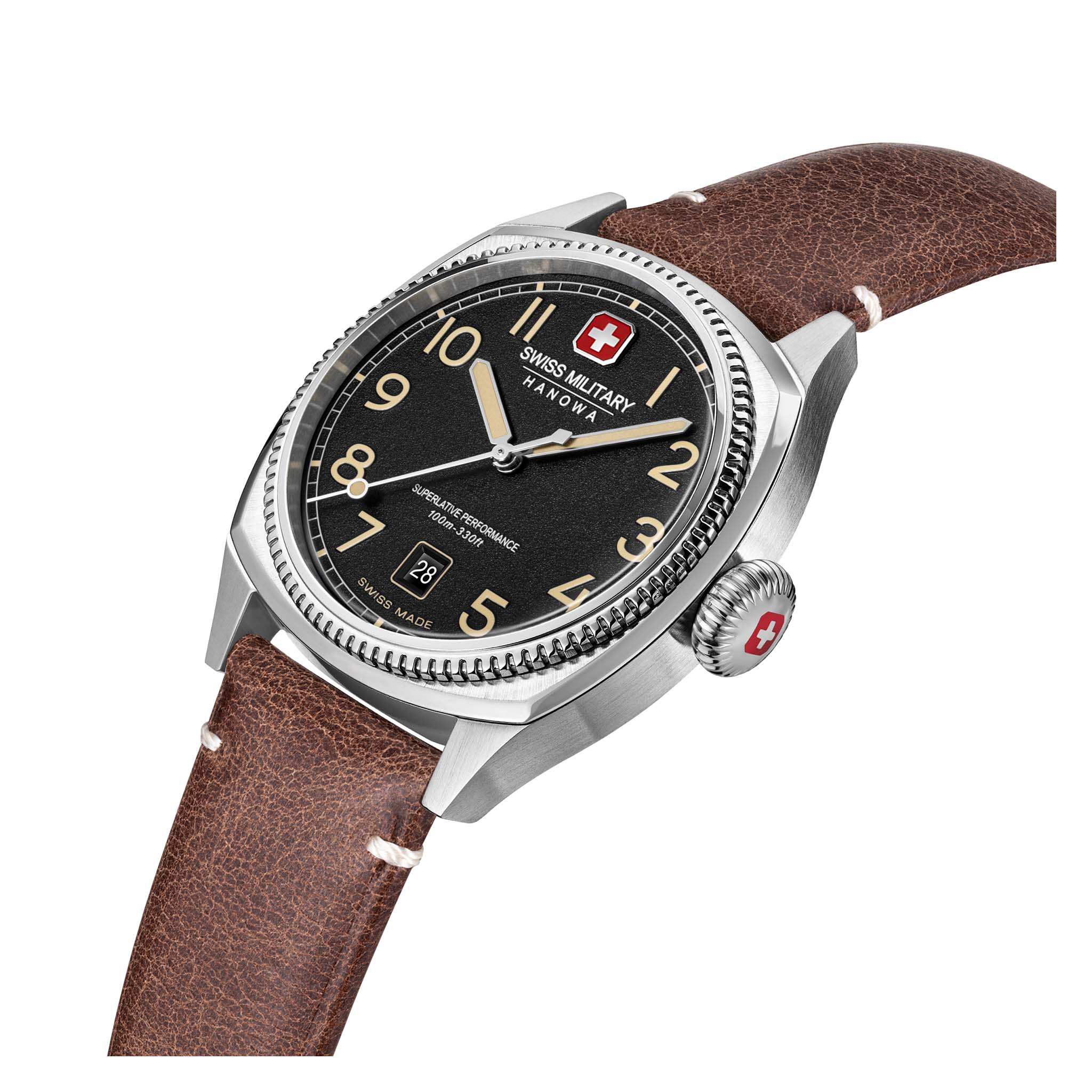 Swiss Military Hanowa Brown Leather Black Dial Men's Swiss Made Watch - SMWGB0003701