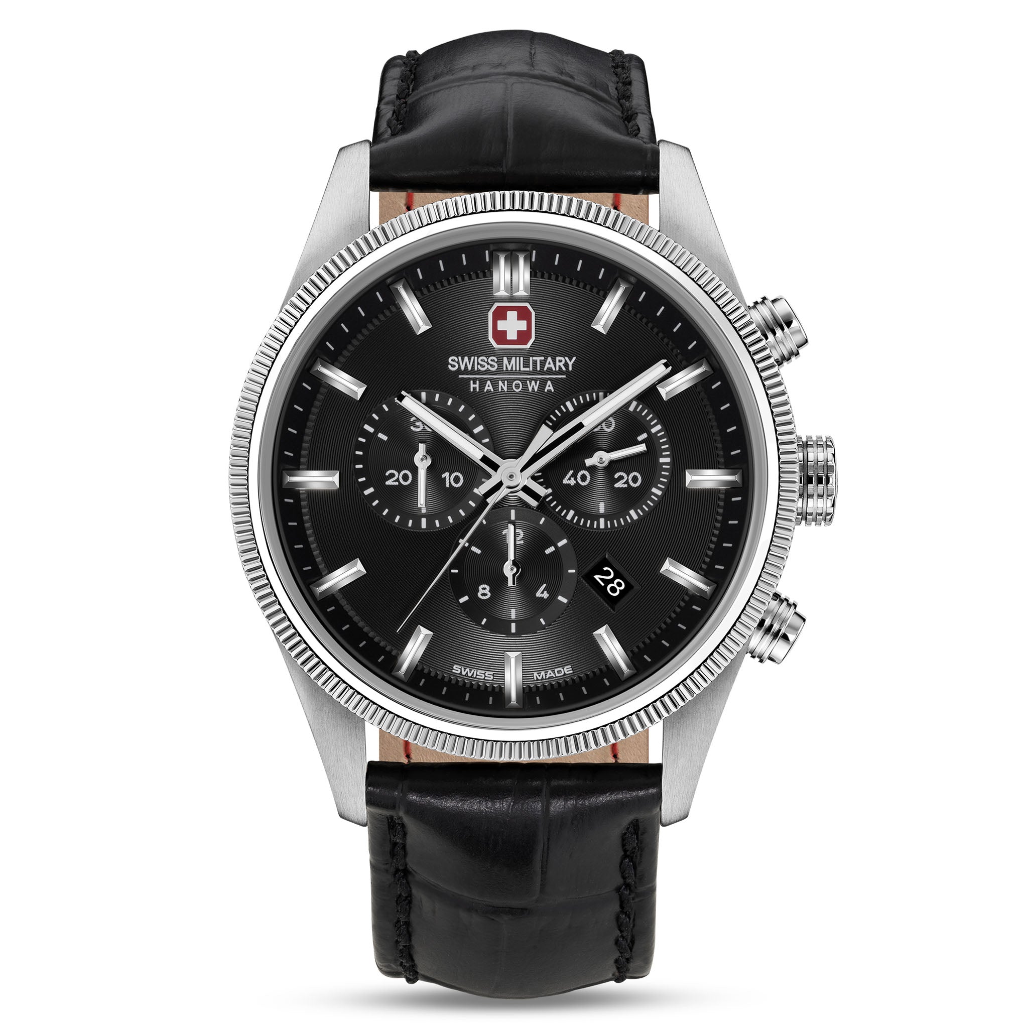 Swiss Military Hanowa Stainless Steel Black Dial Leather Men's Watch - SMWGC0003101