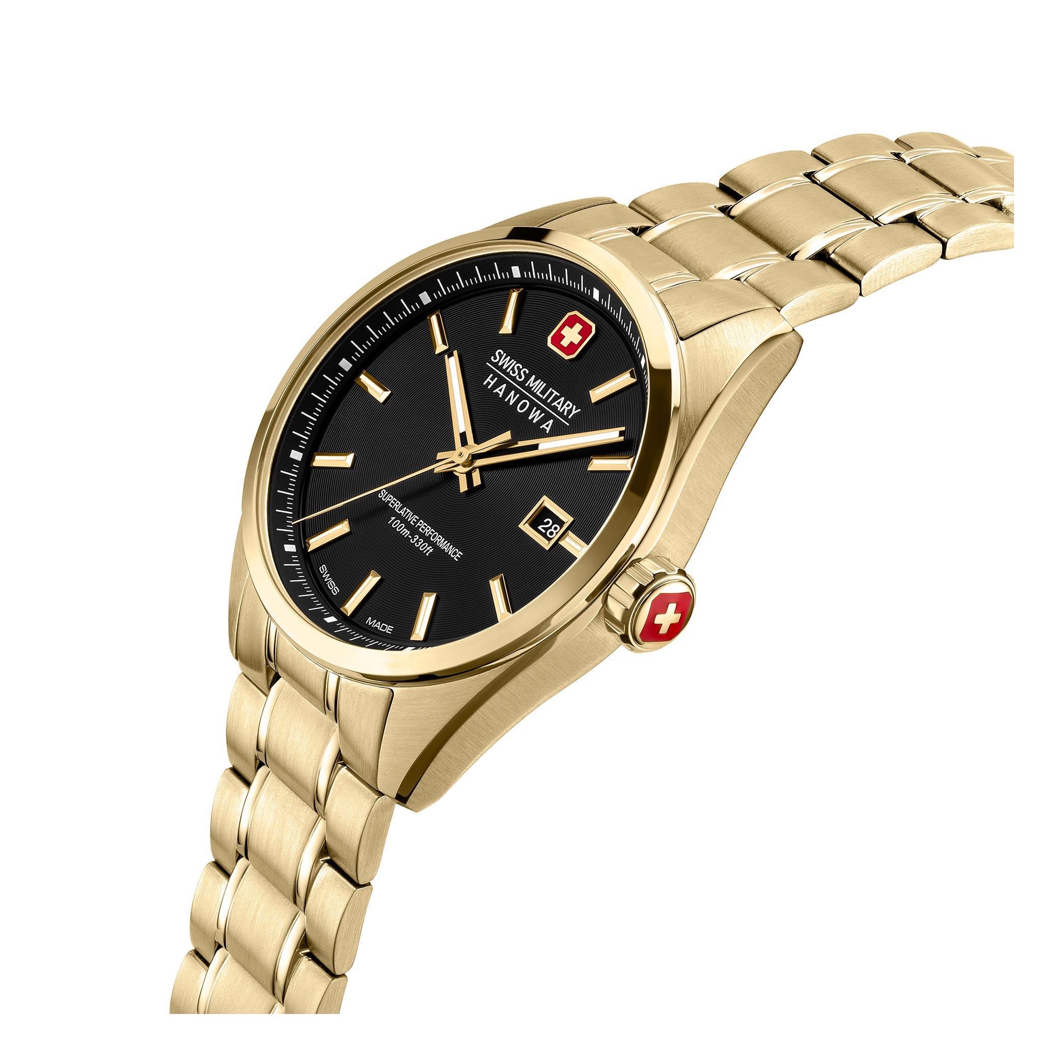 Swiss Military Hanowa Gold Steel Black Dial Men's Swiss Made Watch - SMWGH0004110