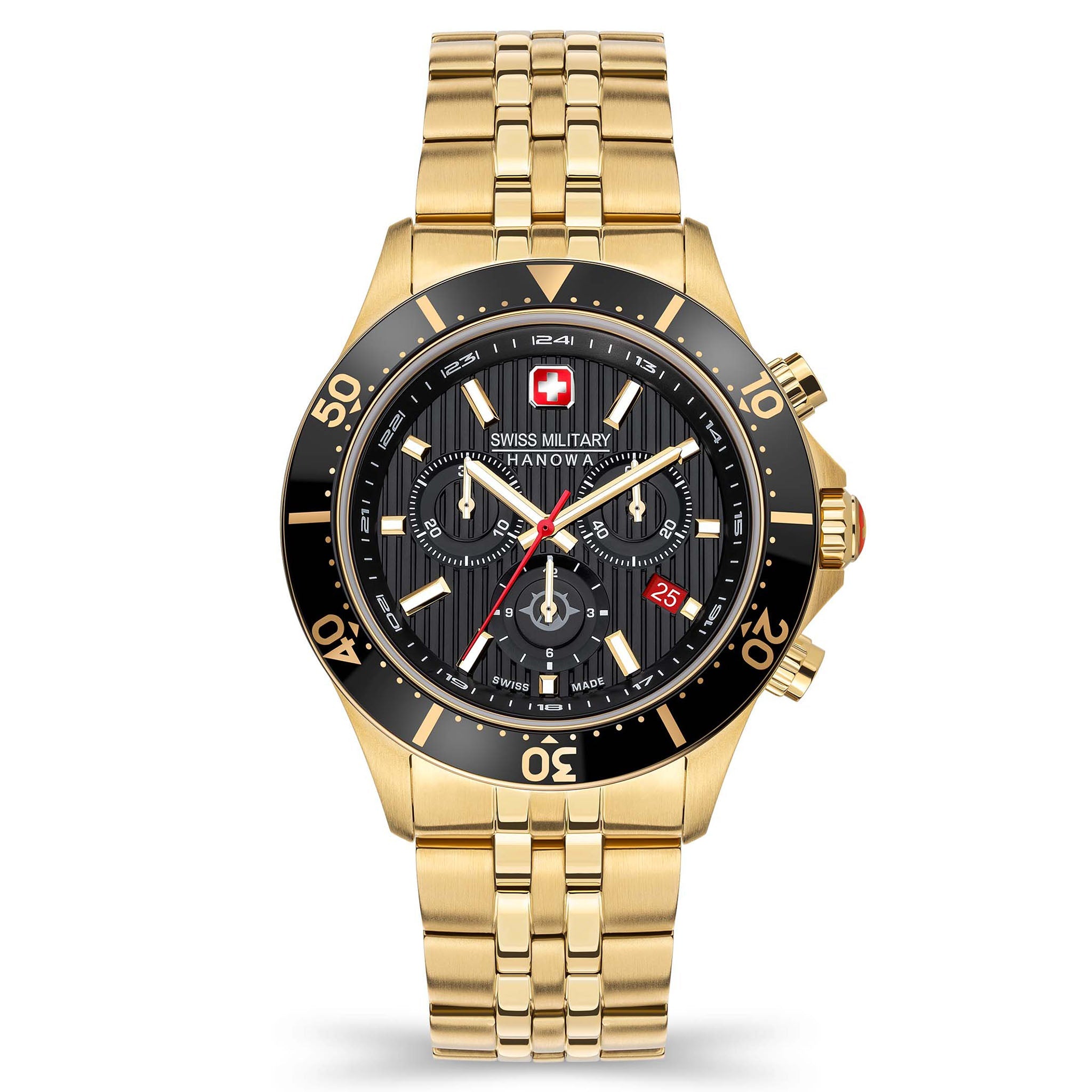 Swiss Military Hanowa Gold Steel Black Dial Stainless Steel Men's Watch - SMWGI2100710