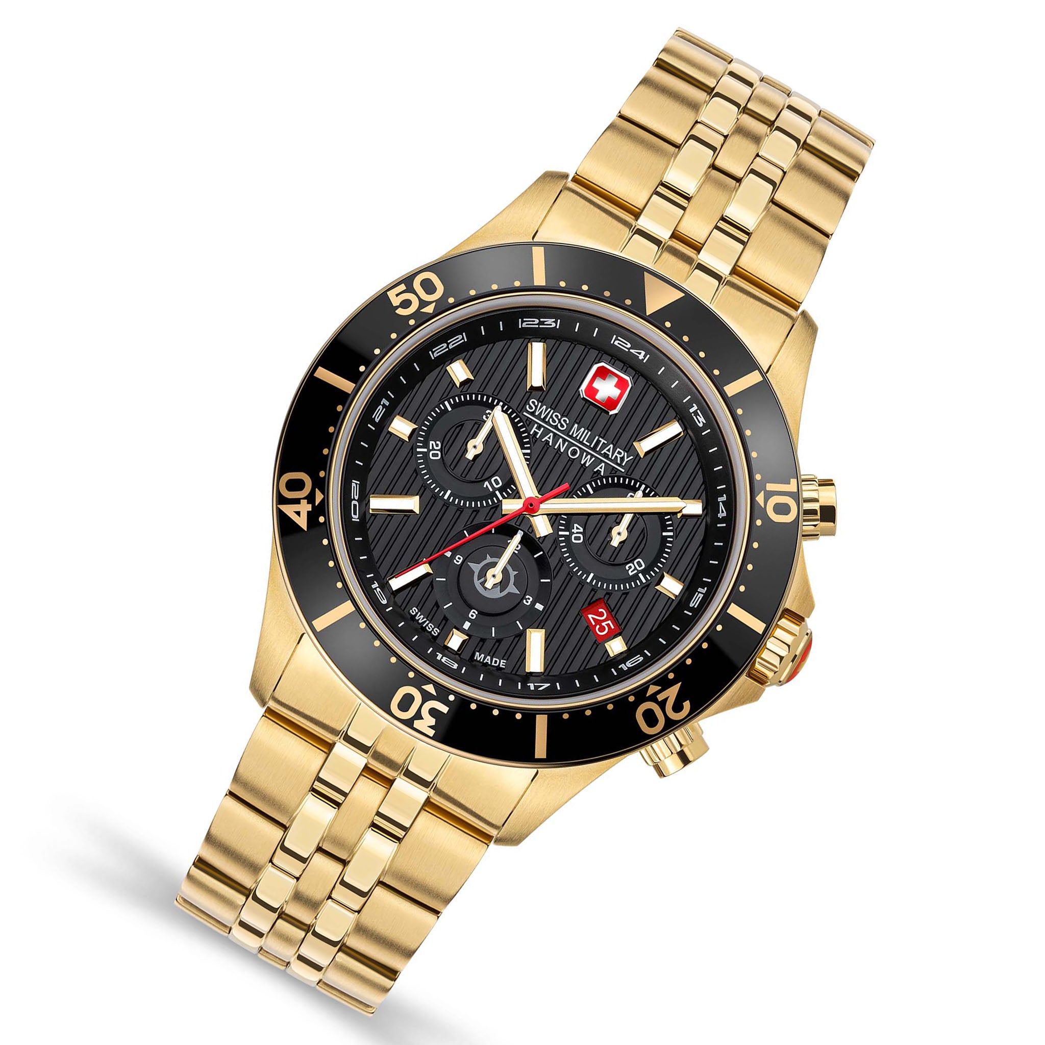 Swiss Military Hanowa Gold Steel Black Dial Chronograph Men's Swiss Made Watch - SMWGI2100710