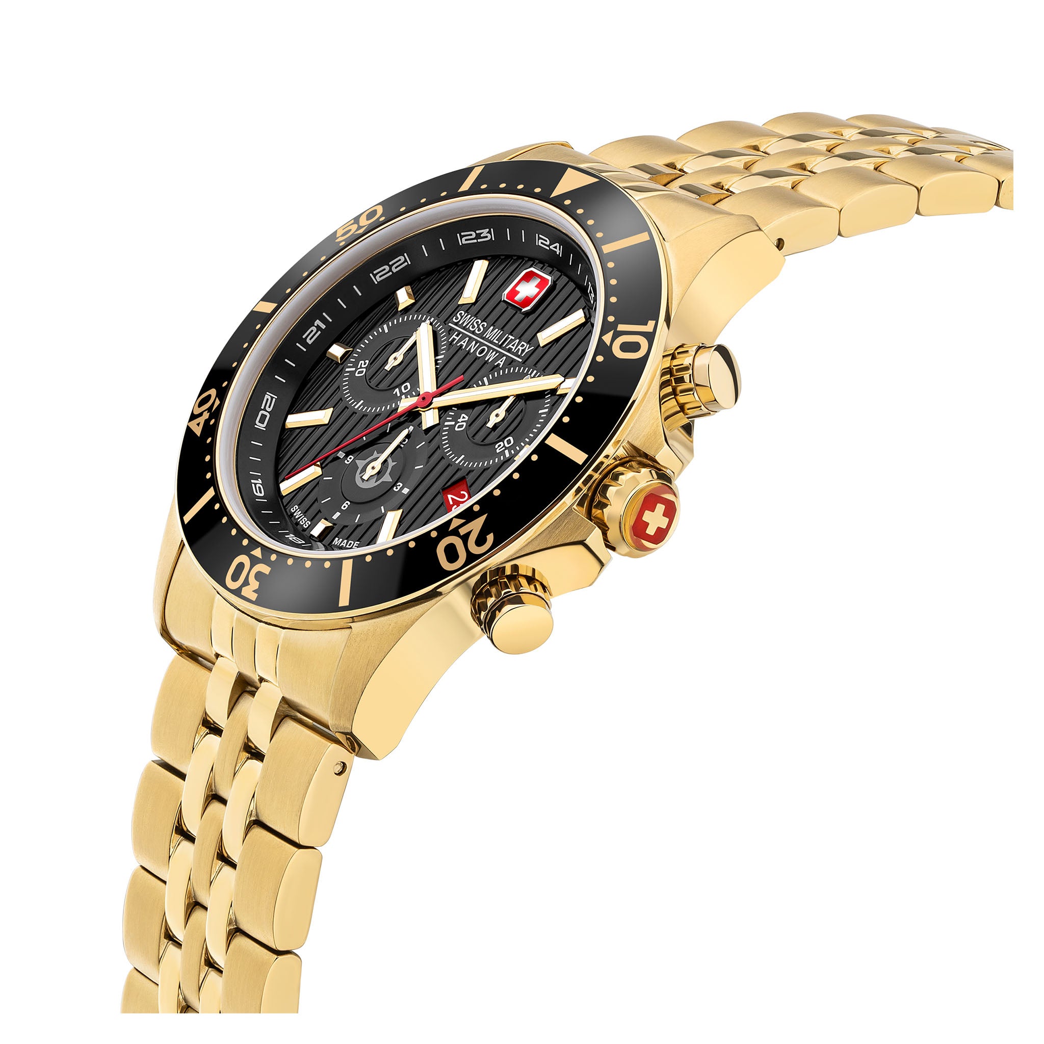 Swiss Military Hanowa Gold Steel Black Dial Chronograph Men's Swiss Made Watch - SMWGI2100710
