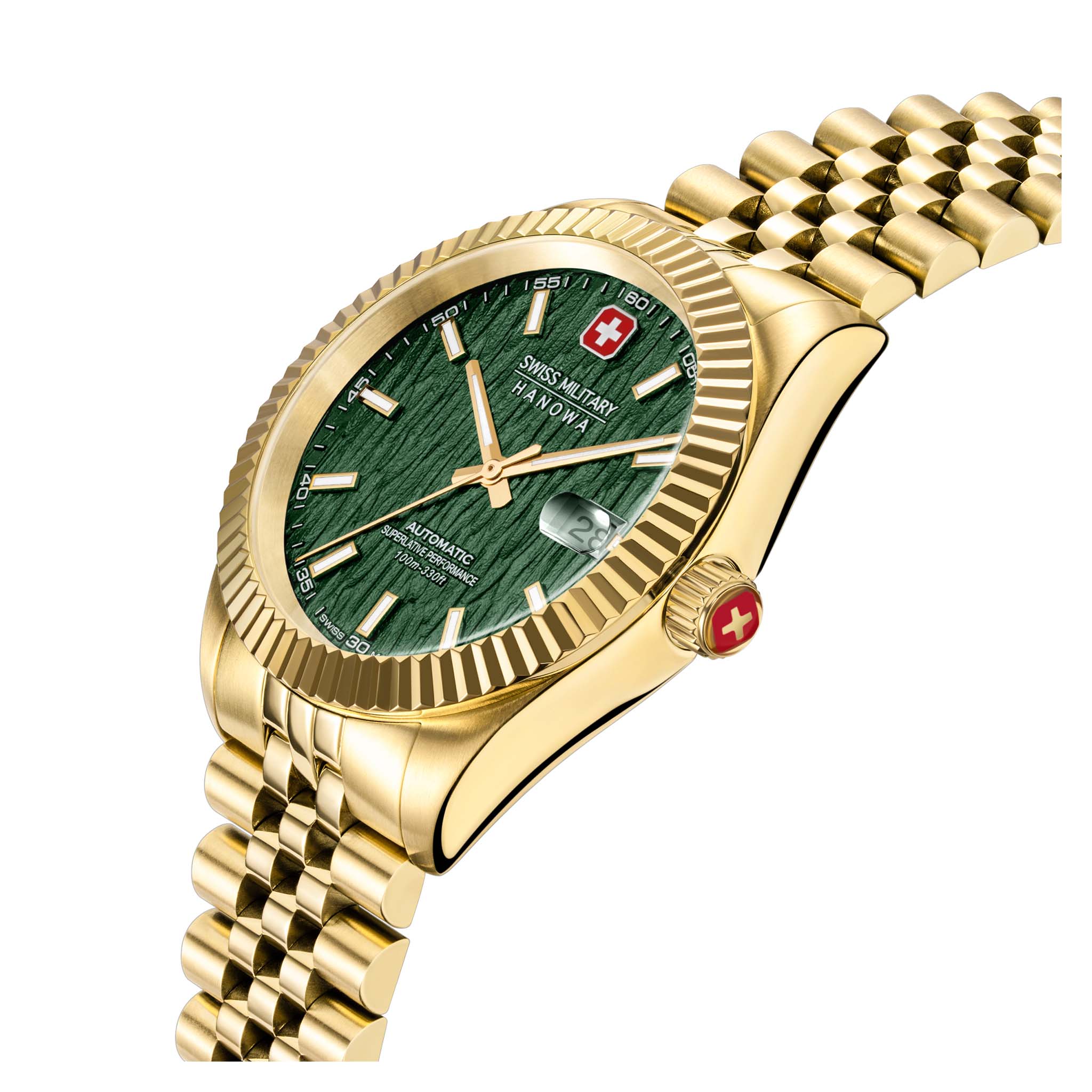 Swiss Military Hanowa Gold Steel Green Dial Men's Automatic Swiss Made Watch - SMWGL0005412