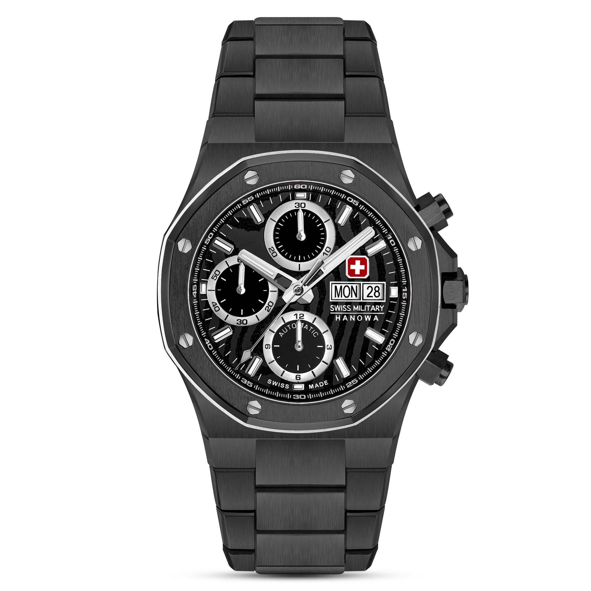 Swiss Military Hanowa Black Steel Black/Silver Damascus Dial Stainless Steel Men's Watch - SMWGL0007030
