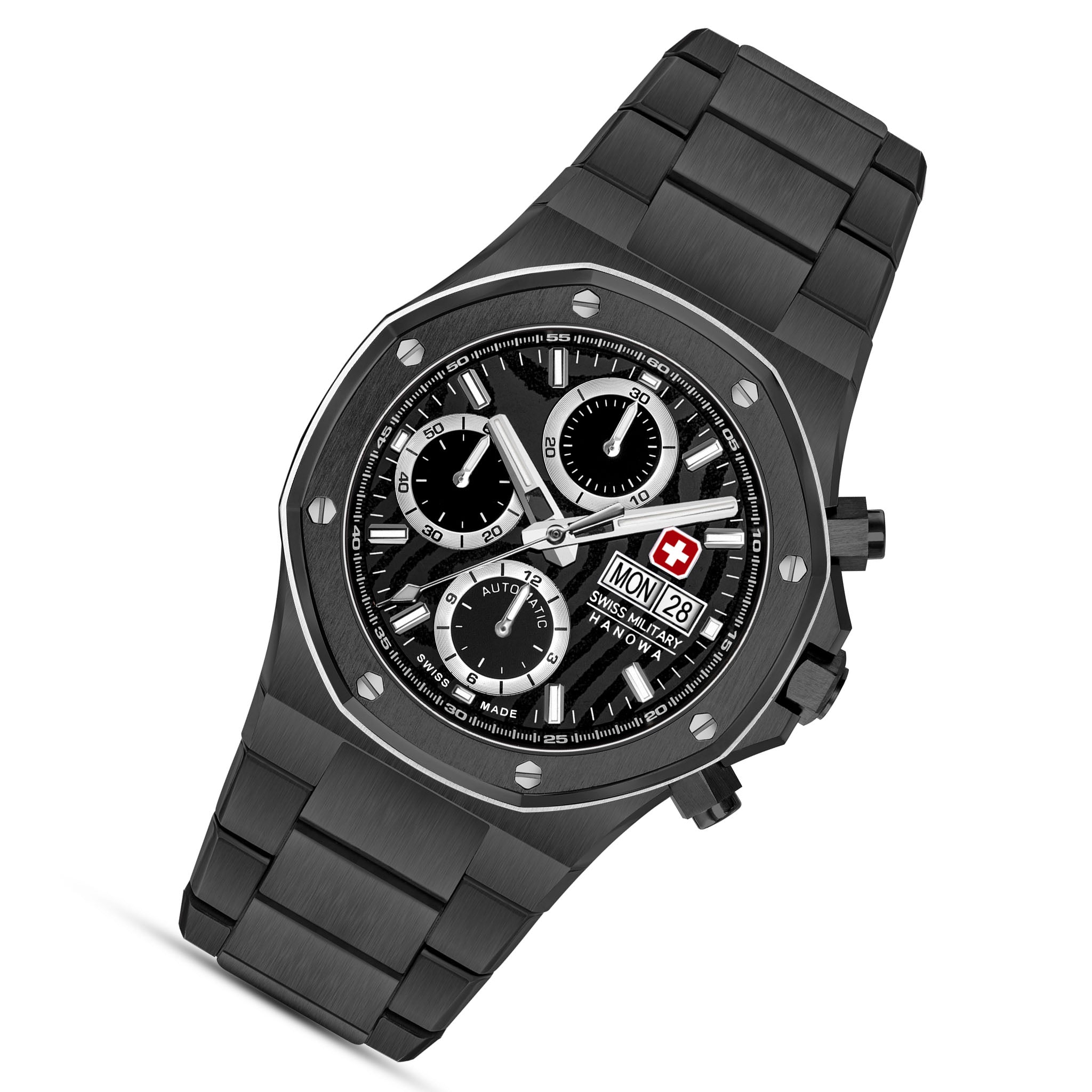 Swiss Military Hanowa Black Steel Chronograph Men's Automatic Swiss Made Watch - SMWGL0007030